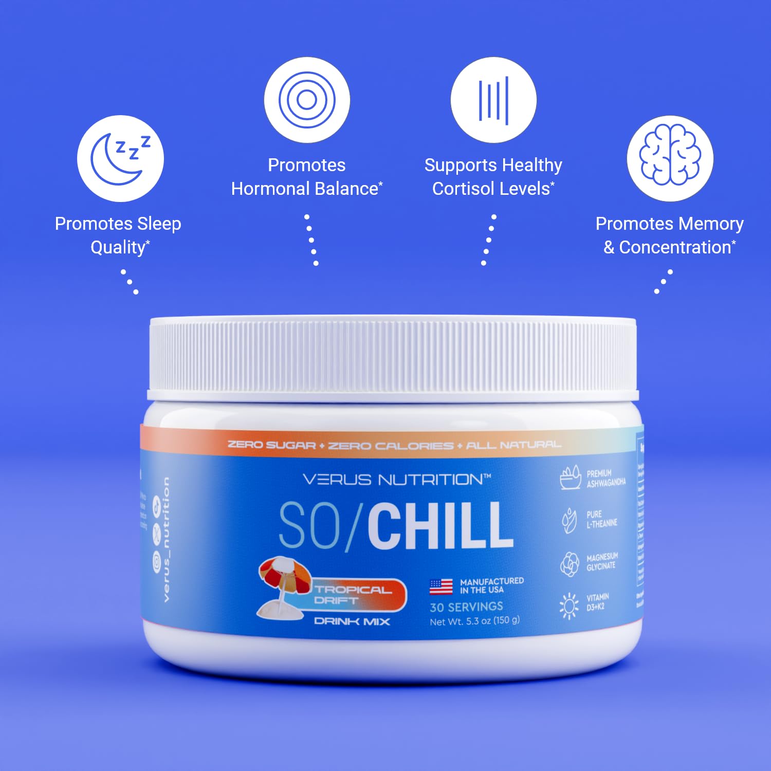 VERUS NUTRITION SoChill Powdered Drink Mix Tropical Drift back view
