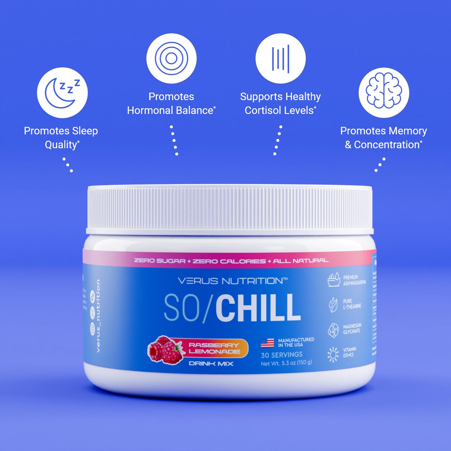 VERUS NUTRITION SoChill Powdered Drink Mix Tropical Drift canister side view