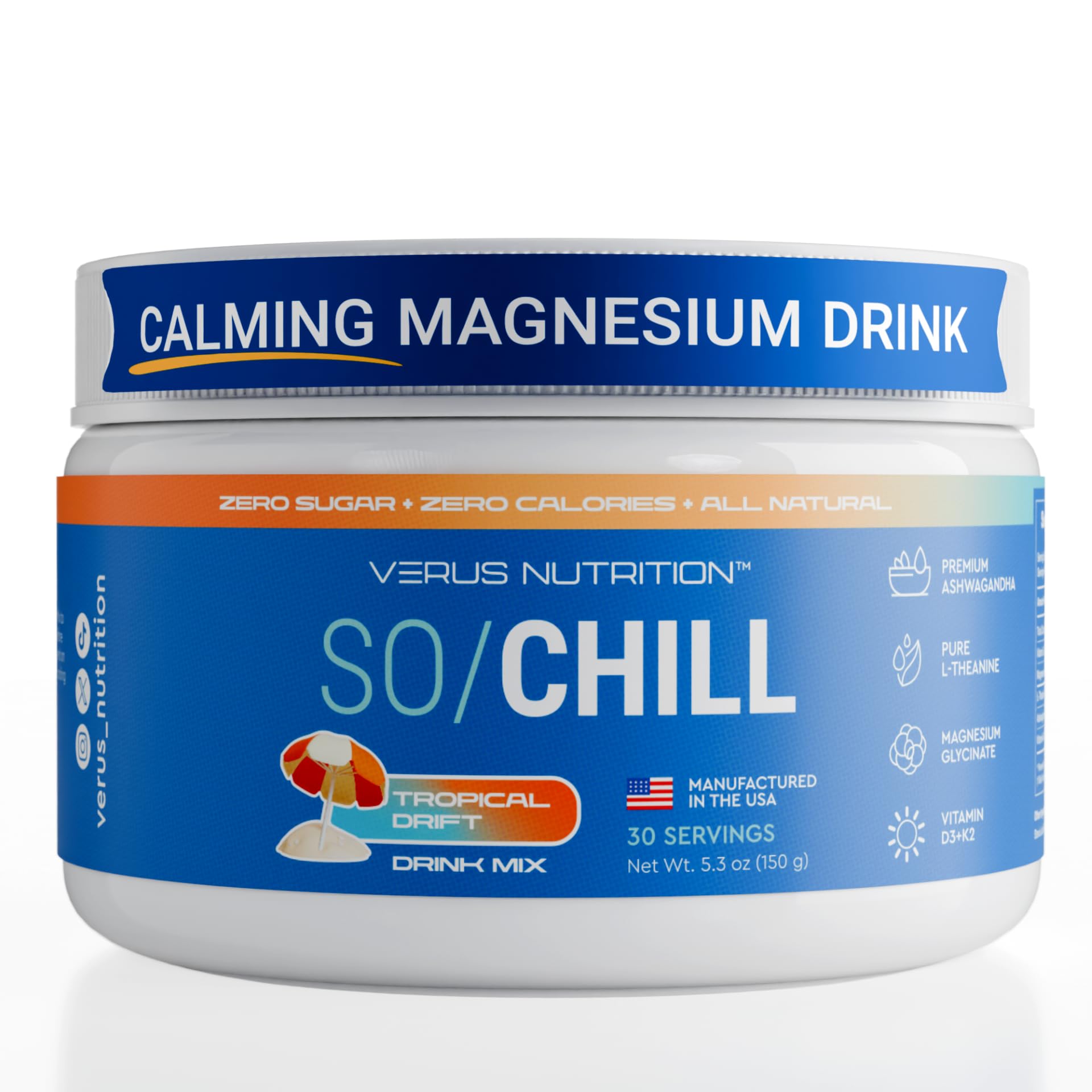 VERUS NUTRITION SoChill Powdered Drink Mix Tropical Drift front view