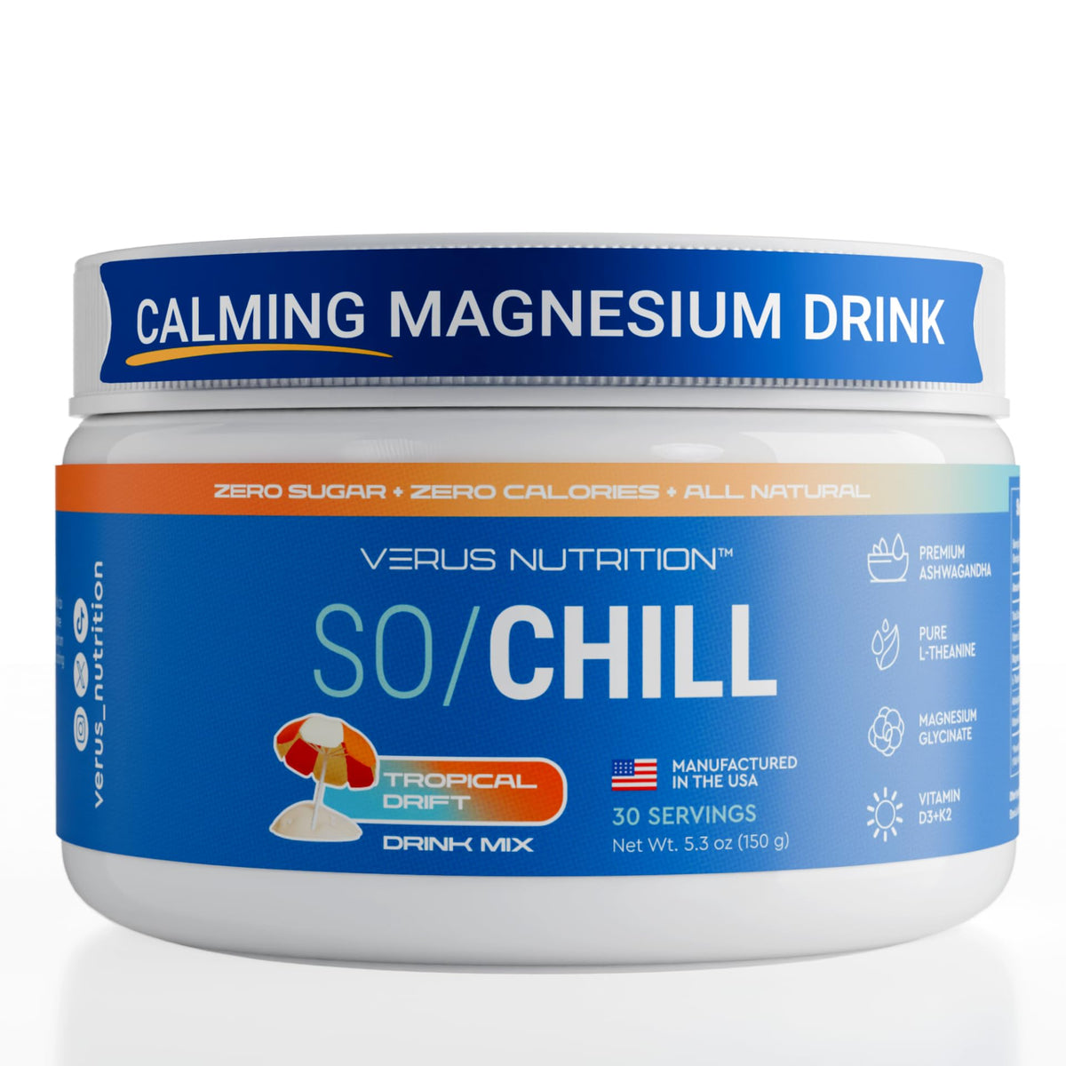 VERUS NUTRITION SoChill Powdered Drink Mix Tropical Drift front view