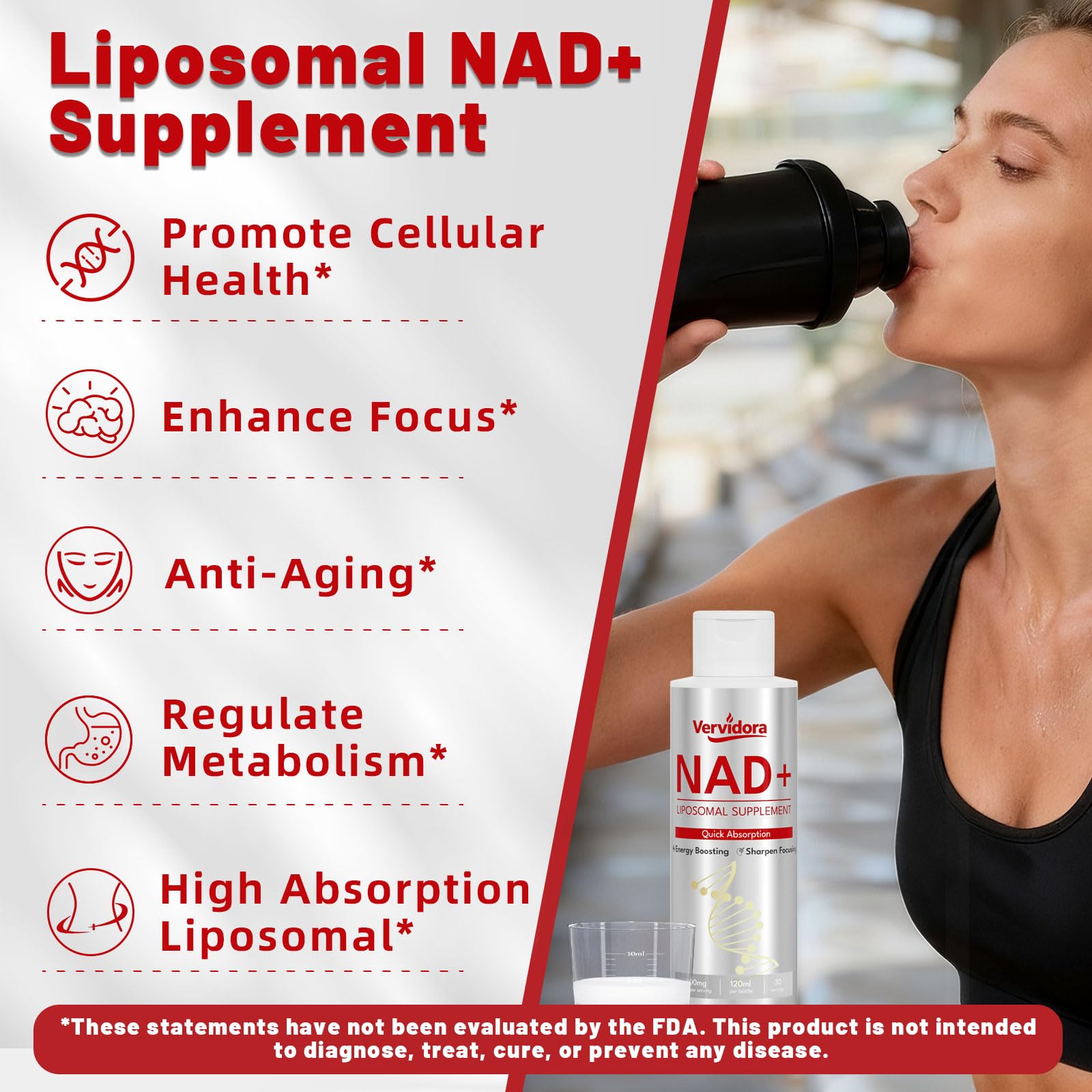 Vervidora NAD+ Liposomal Supplement 41g back view with ingredients