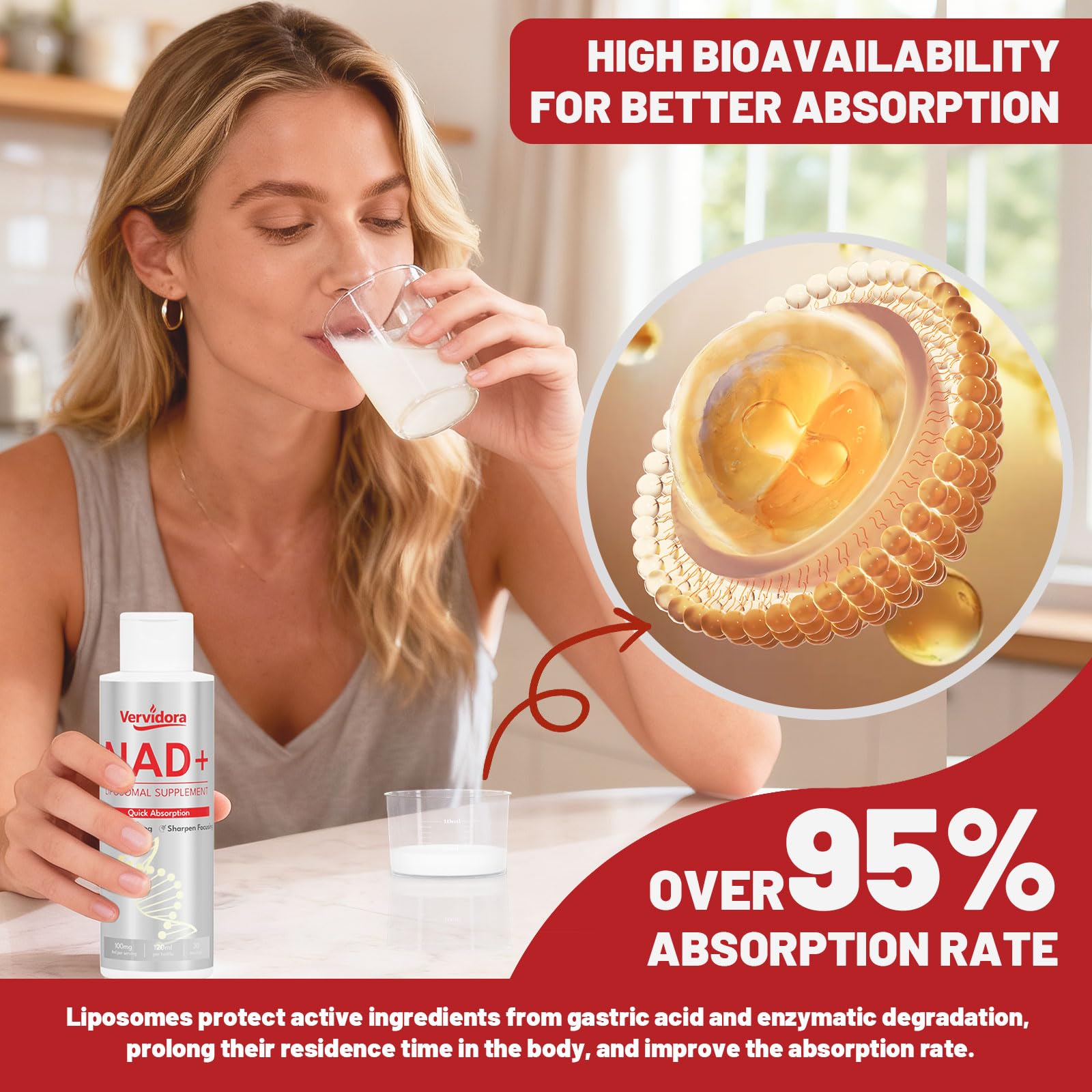 Vervidora NAD+ Liposomal Supplement 41g on a table