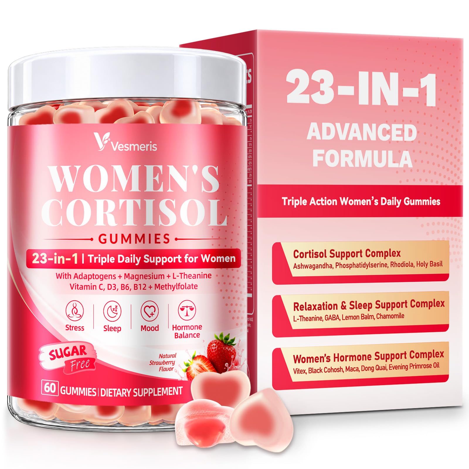 Vesmeris Cortisol Supplements for Women 60 gummies front view