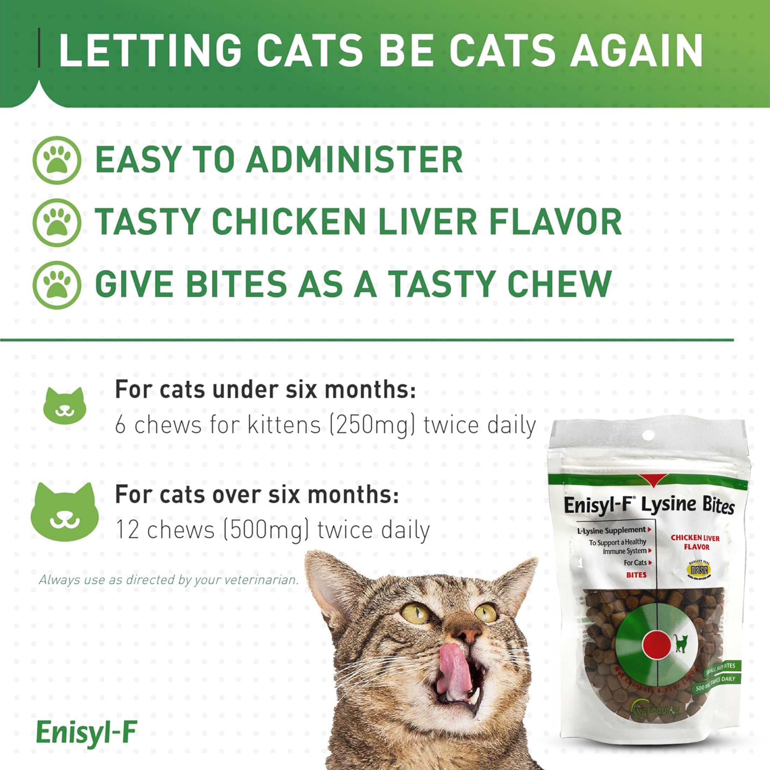 Vetoquinol L-Lysine supplement for cats back view of packaging