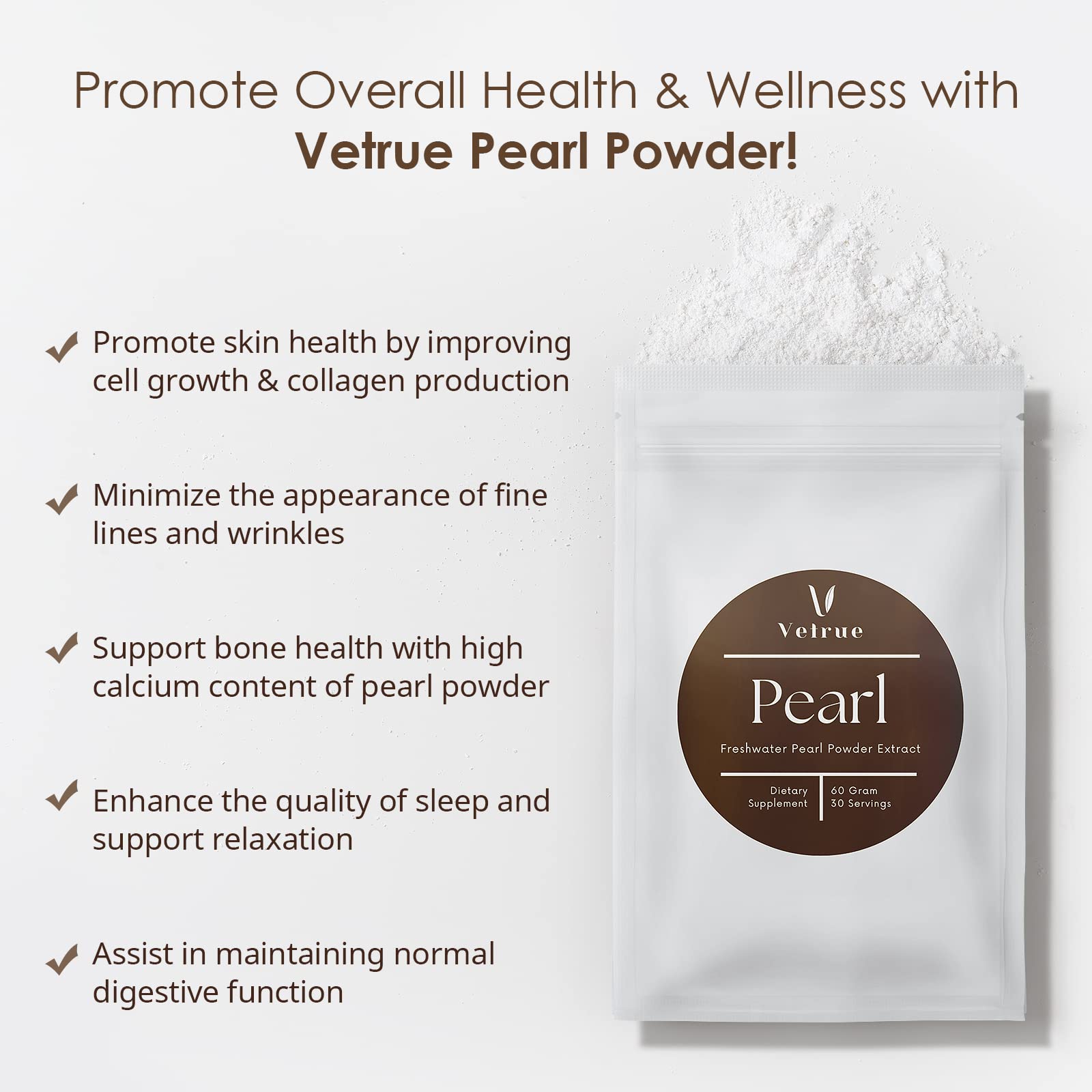 vetrue Freshwater Pearl Powder 60g back view packaging