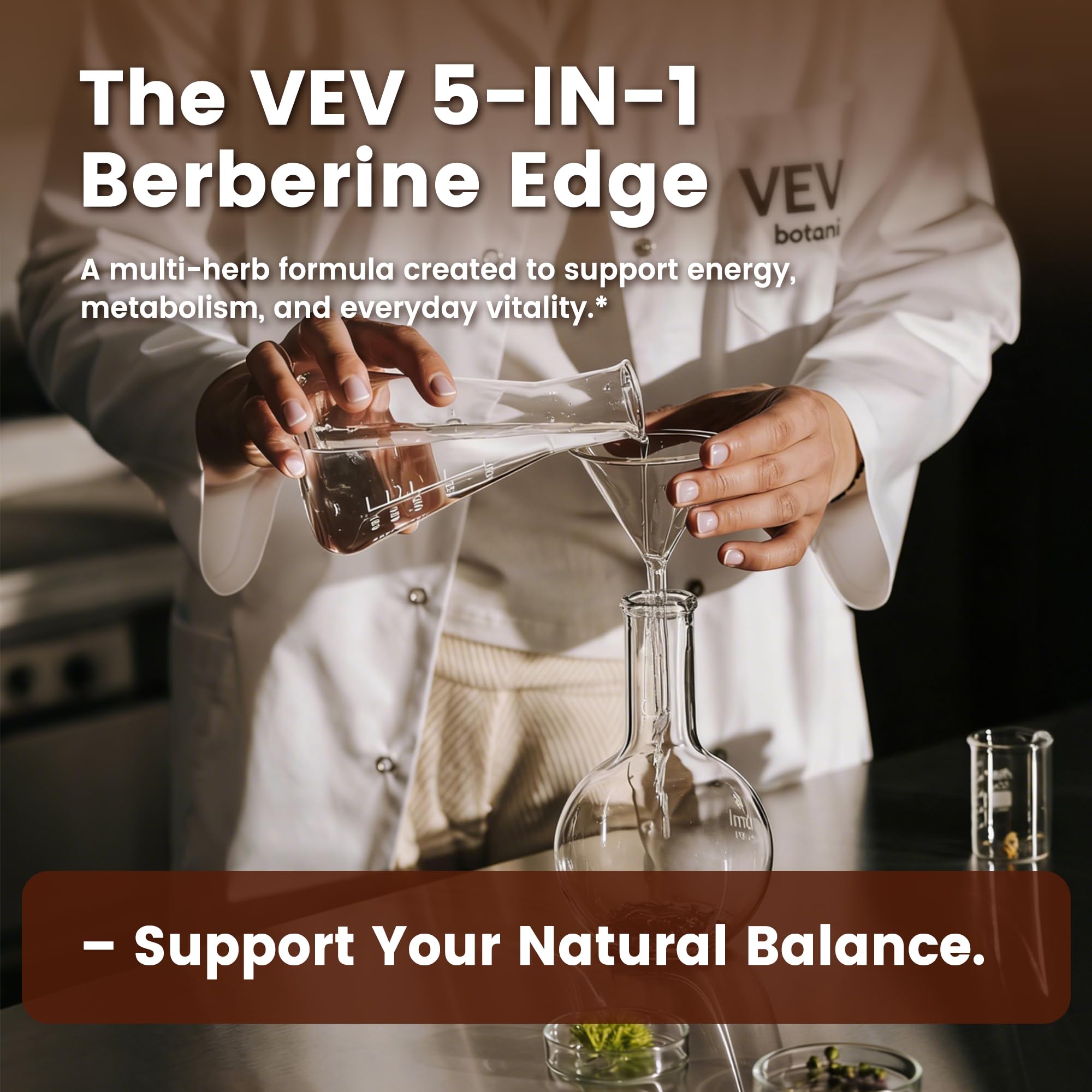 VEV Berberine 5-in-1 Herbal Supplement two bottles on a table