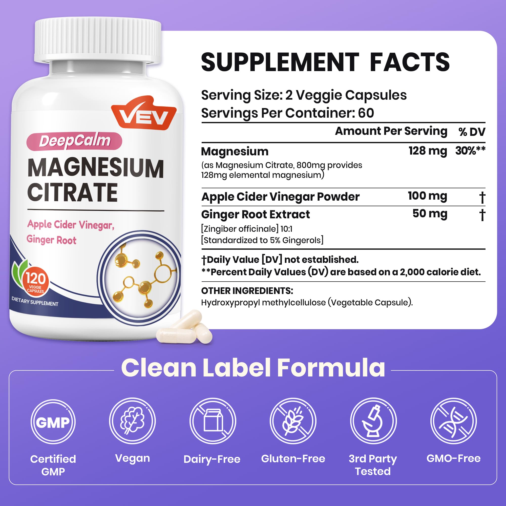 VEV Magnesium Citrate bottle side view