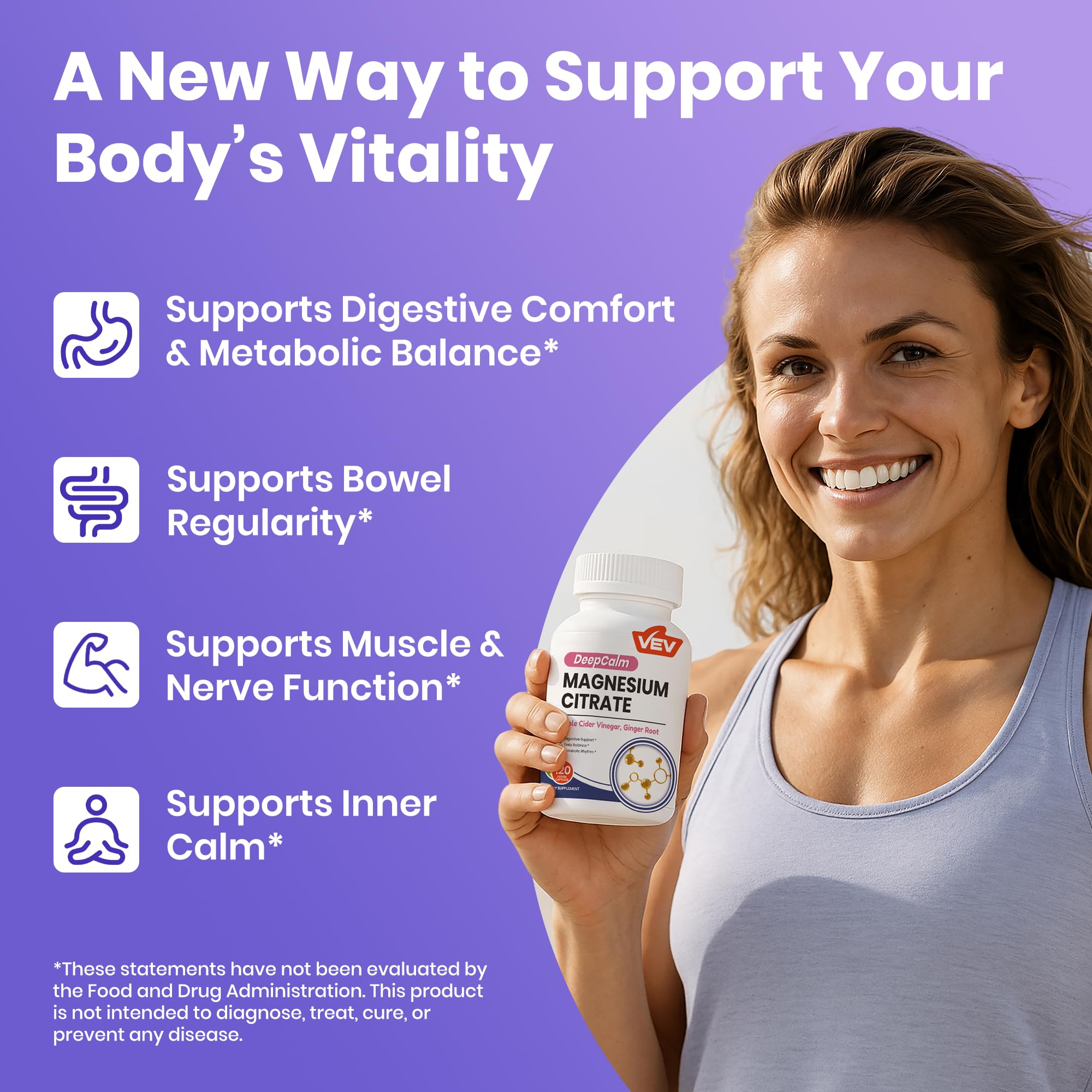 VEV Magnesium Citrate capsules close-up