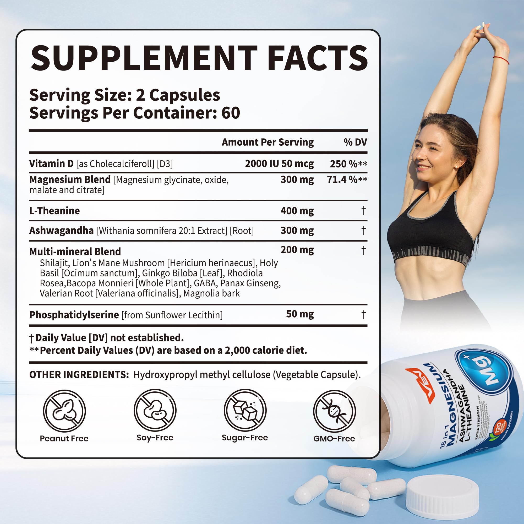 VEV Magnesium Complex 300mg 15-in-1 Vegan Capsules side view