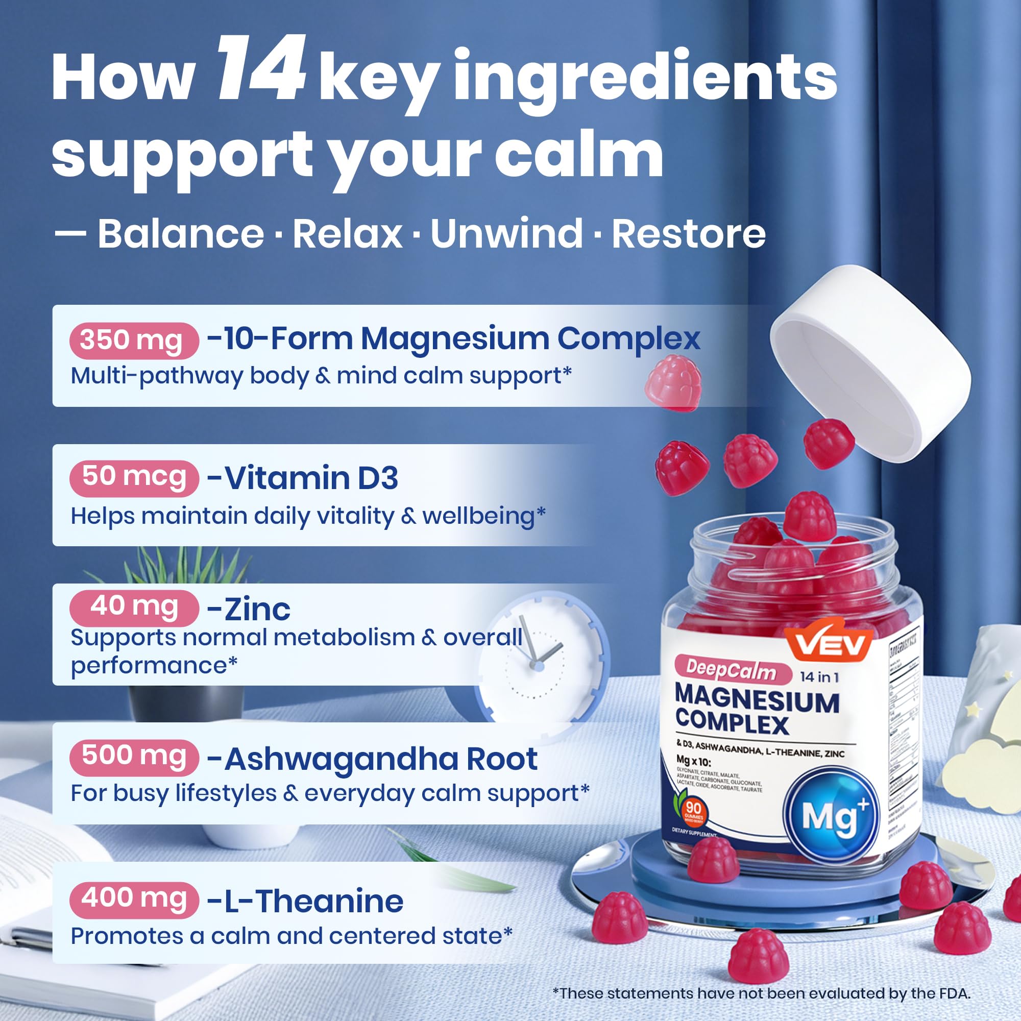 VEV Magnesium Complex Gummies with Ashwagandha and L-Theanine