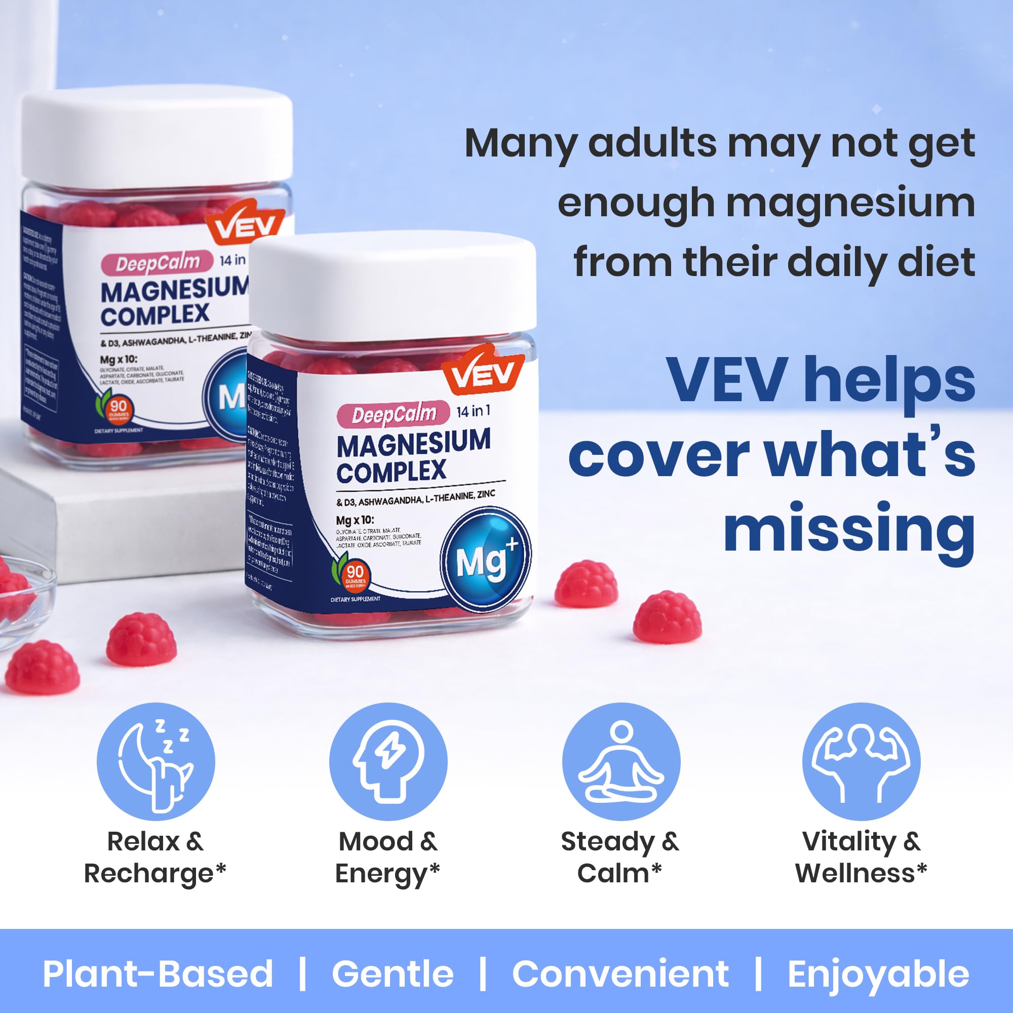VEV Magnesium Gummies 350mg gummies on a table