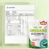 VEV Oregano Oil with Black Seed Oil softgels with measuring spoon