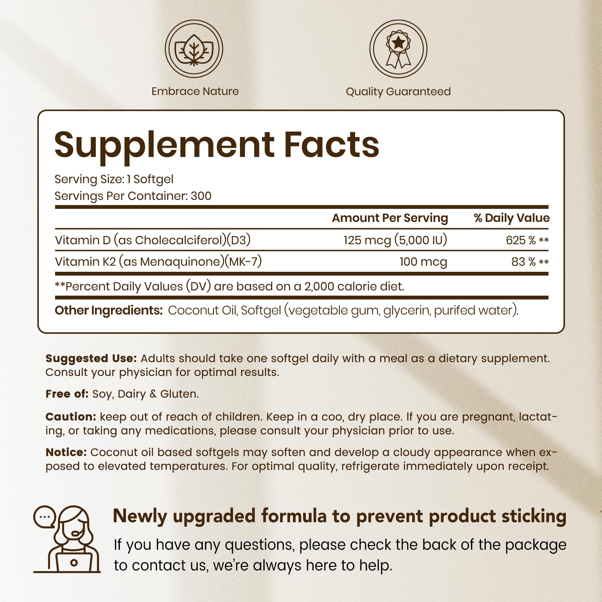 VEV Vitamin D3 & K2 Softgels 5000 IU back view