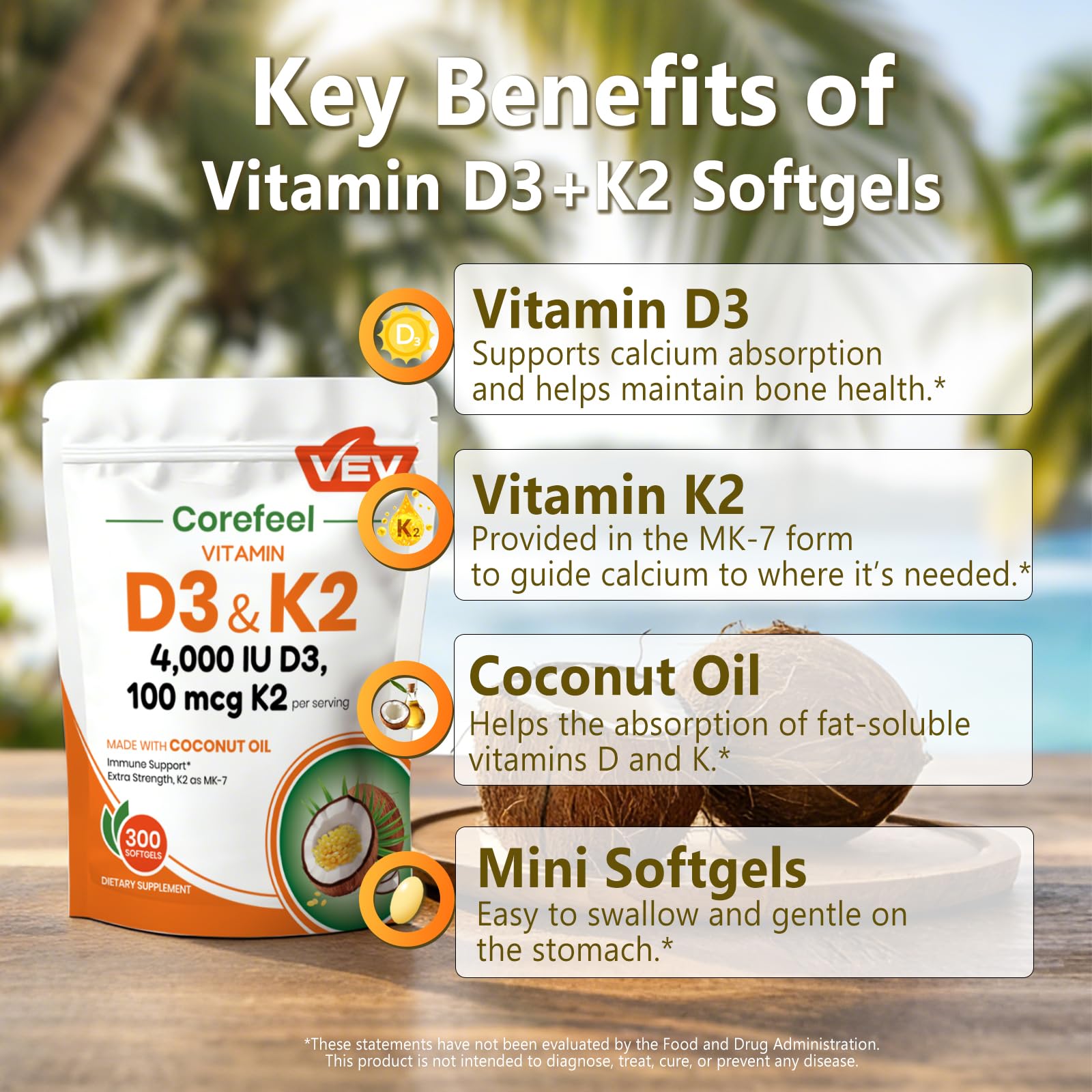 VEV Vitamin D3 & K2 Supplement 4000 IU packaging