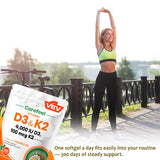 VEV Vitamin D3 & K2 Supplement softgel on a wooden table