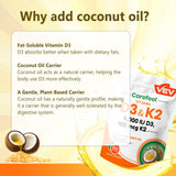 VEV Vitamin D3 & K2 Supplement softgel with coconut oil
