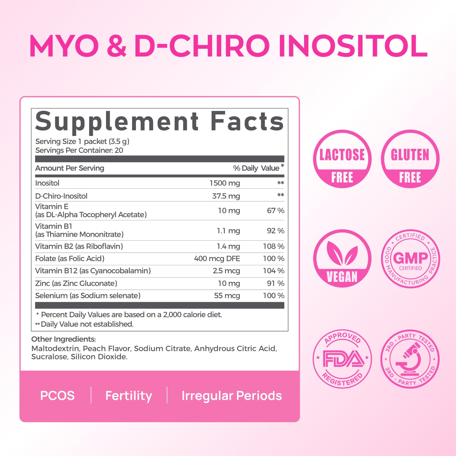 Vevoec B8 (Inositol) supplement packet next to a glass of water