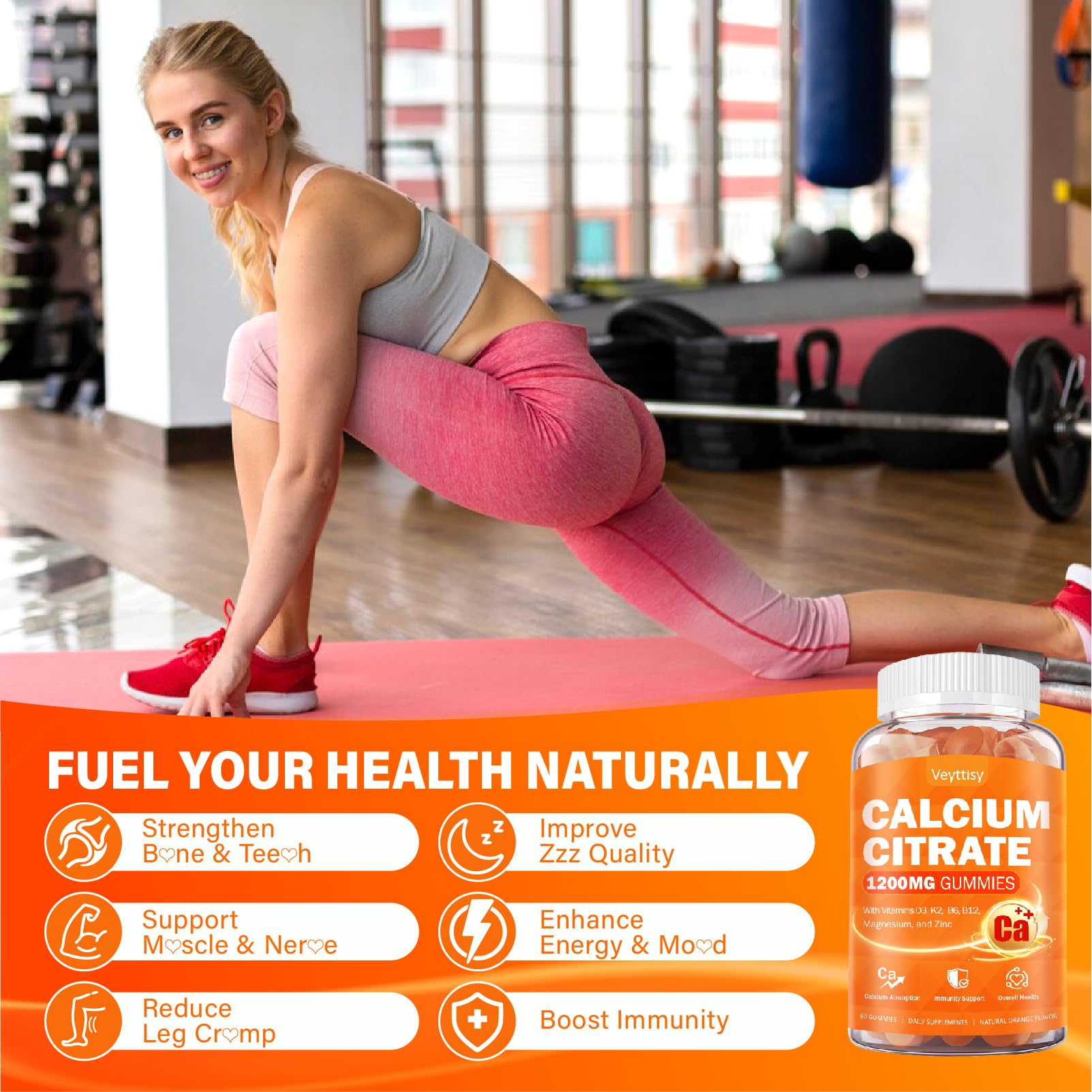 Veyttisy Calcium Citrate Gummies 1200mg with natural orange flavour
