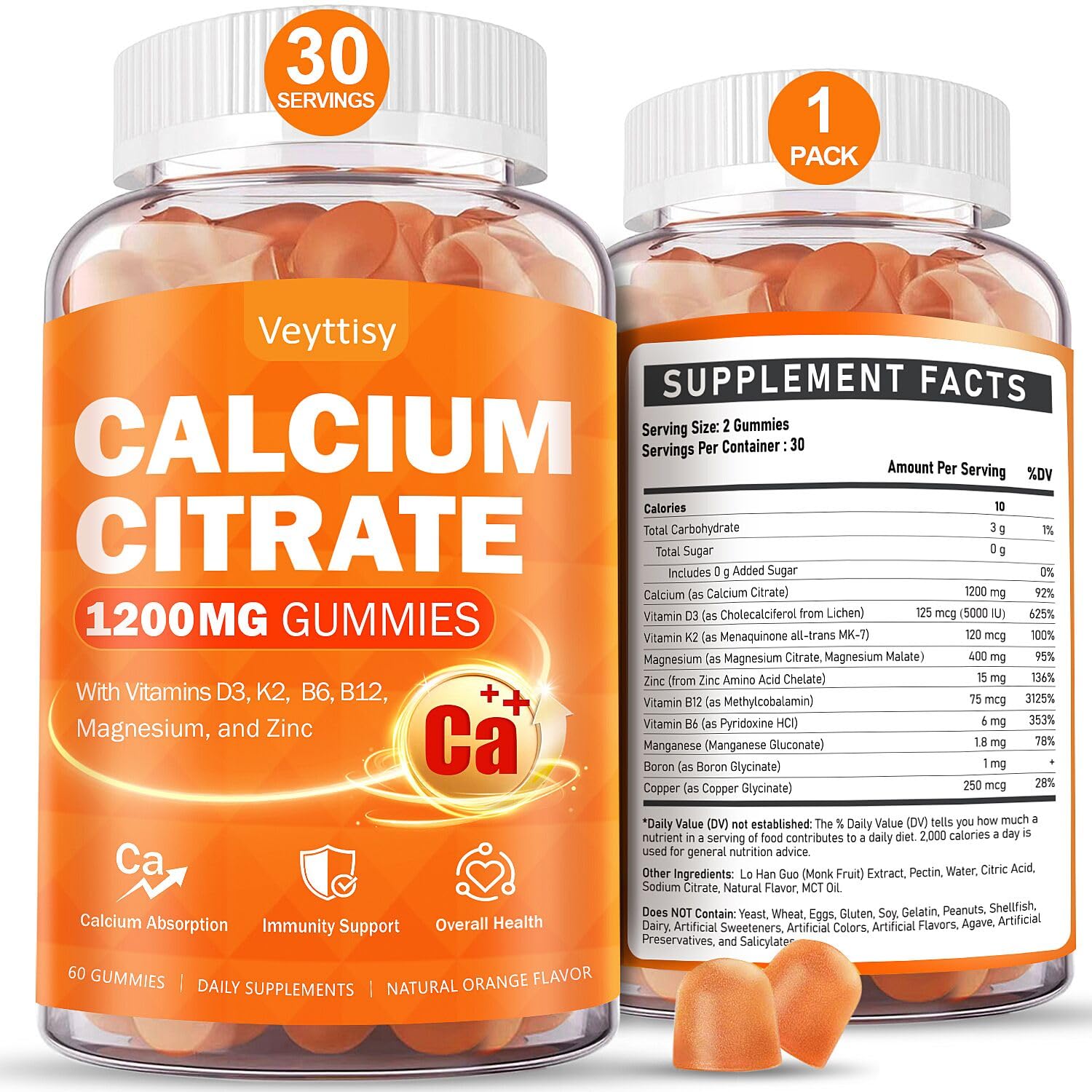 Veyttisy Calcium Citrate Gummies front view packaging