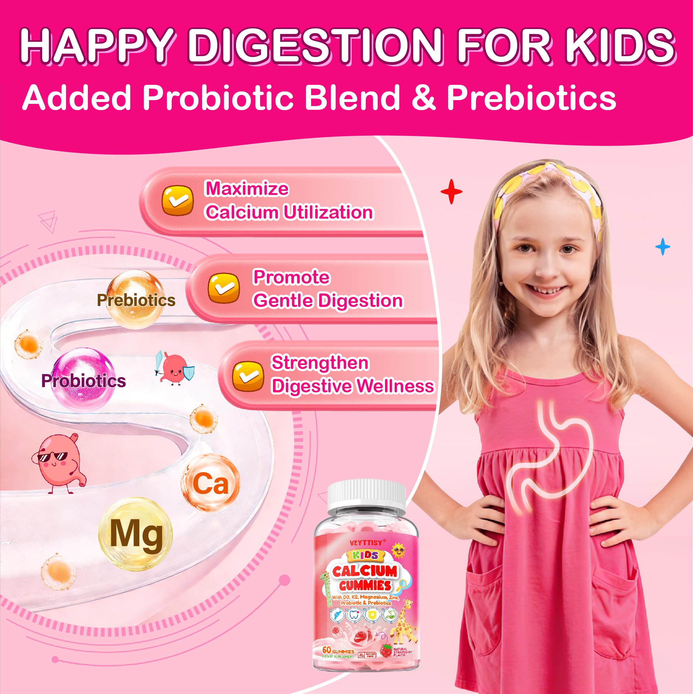 Veyttisy Kids Calcium Gummies bottle on a wooden table