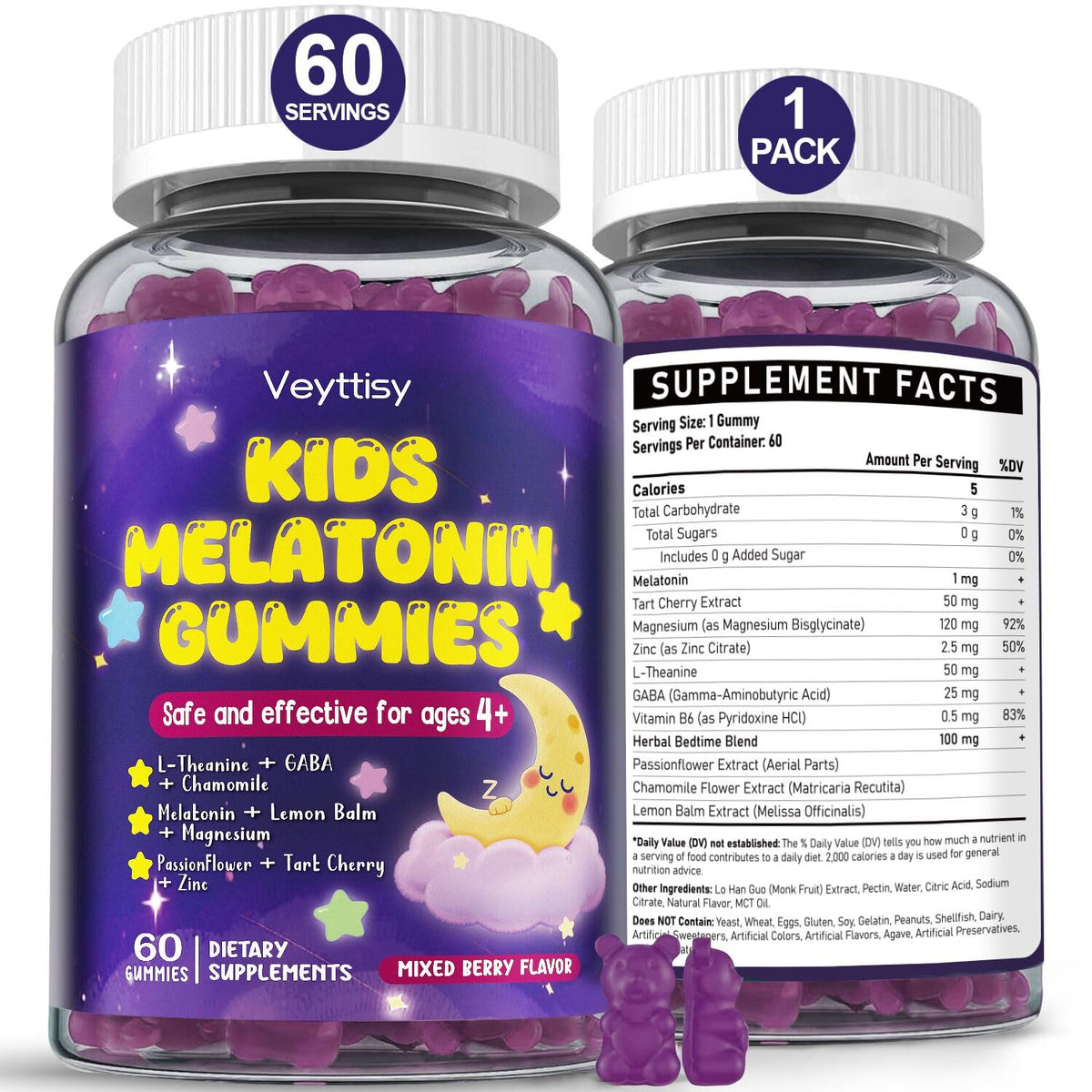 Veyttisy Kids Melatonin Gummies 1mg front view packaging