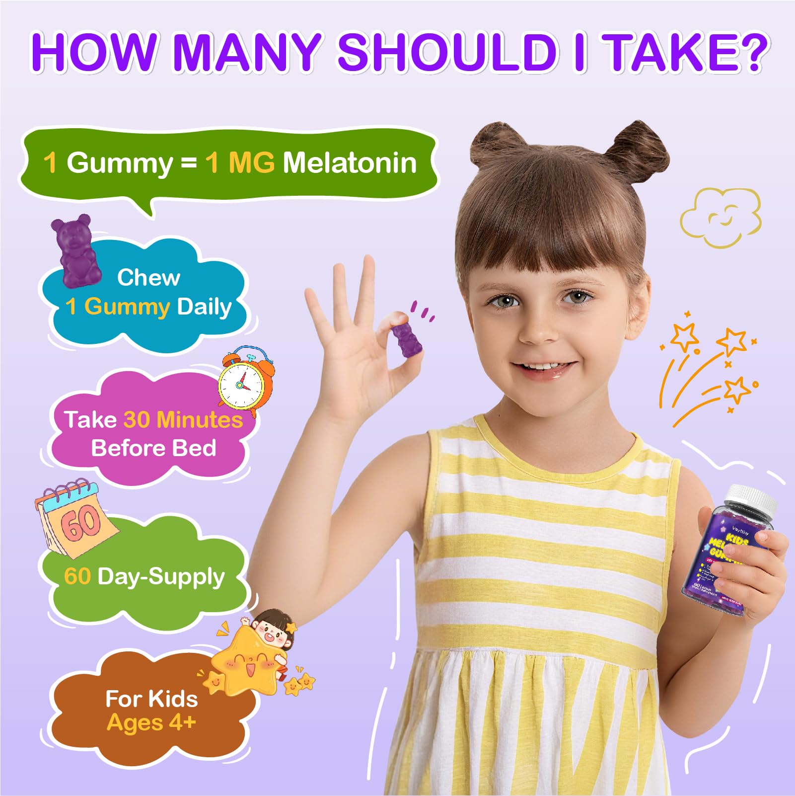 Veyttisy Kids Melatonin Gummies 1mg gummies in a bowl