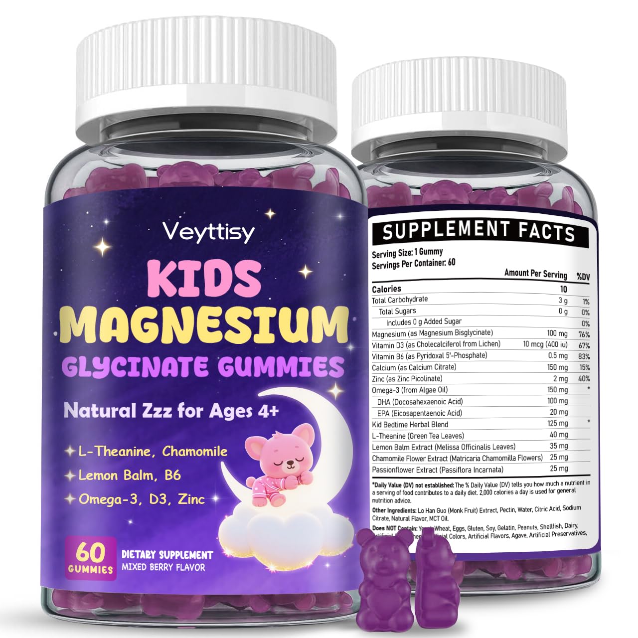 Veyttisy Magnesium Glycinate Gummies for Kids front view