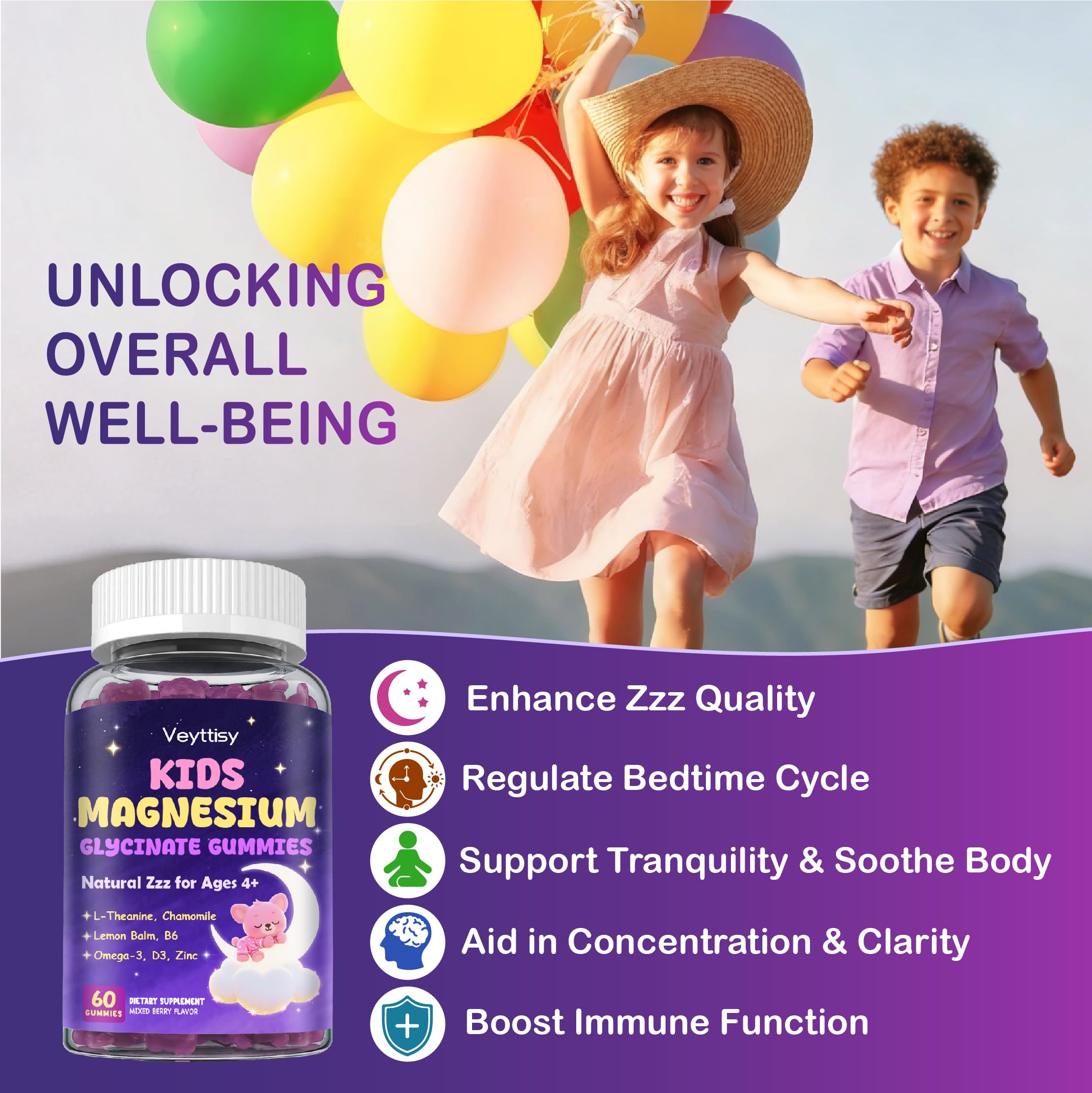 Veyttisy Magnesium Glycinate Gummies for Kids on a table
