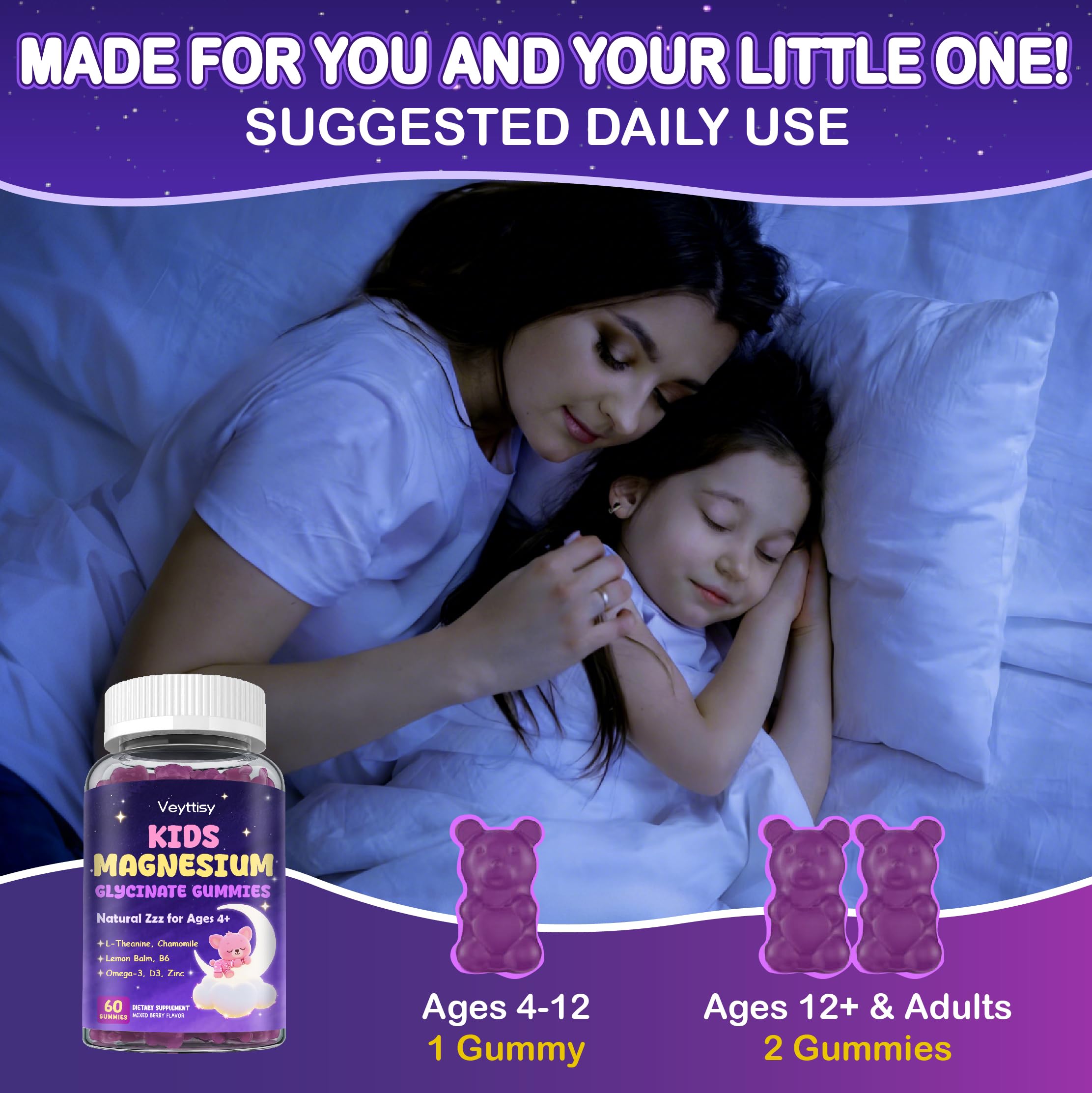 Veyttisy Magnesium Glycinate Gummies for Kids with ingredients