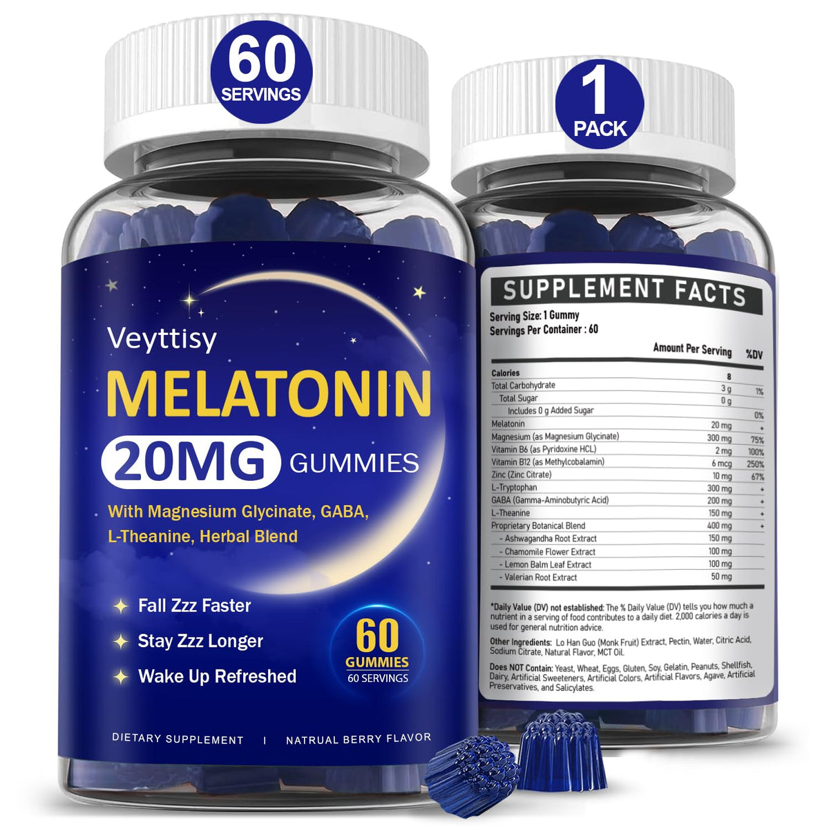Veyttisy Melatonin Gummies 20mg front view with packaging