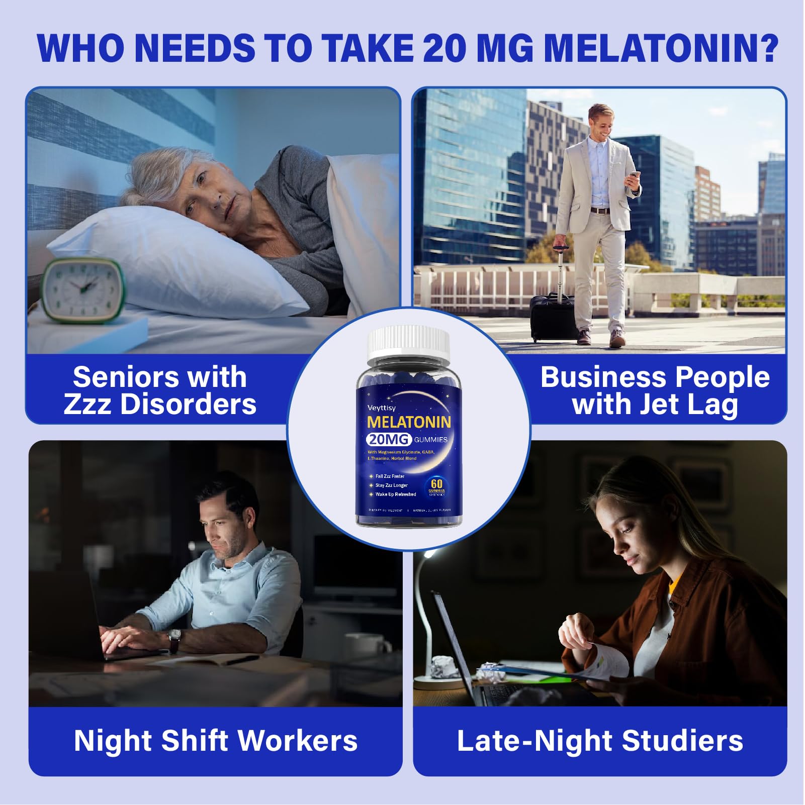 Veyttisy Melatonin Gummies 20mg lifestyle scene with a glass of water