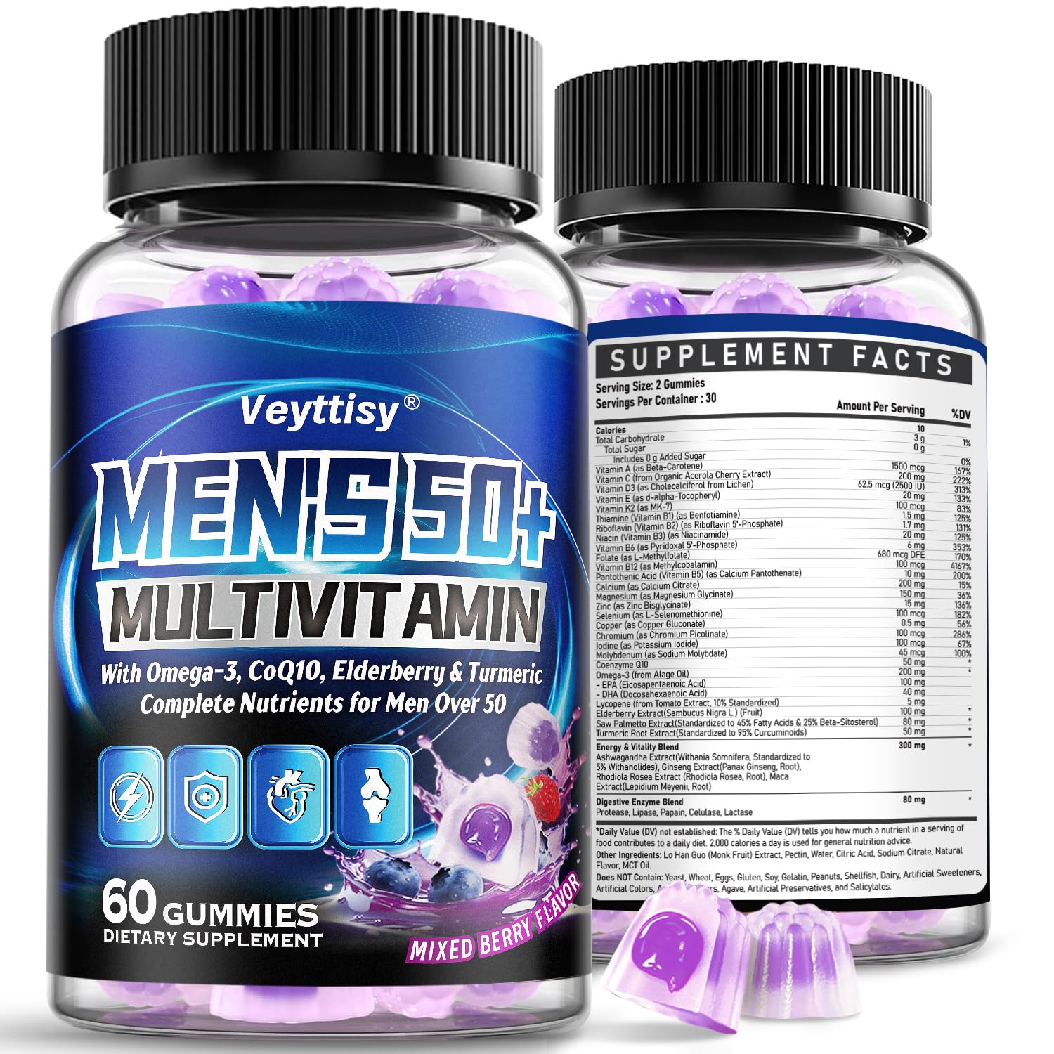 Veyttisy Men's Multivitamin Gummies 50+ front view with packaging