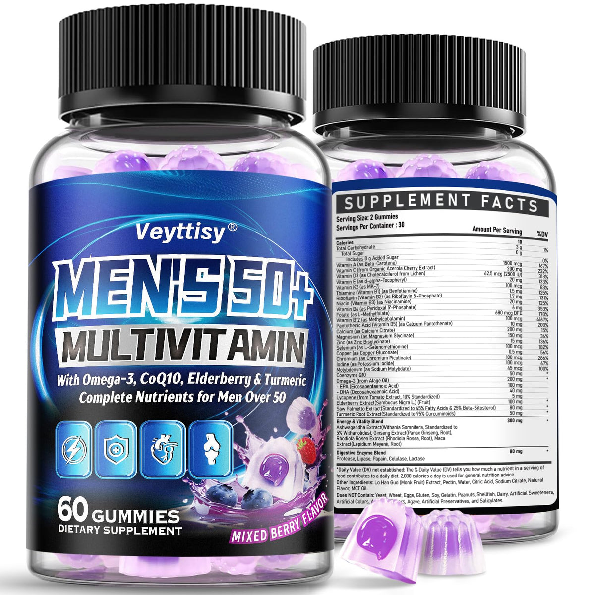 Veyttisy Men's Multivitamin Gummies 50+ front view with packaging