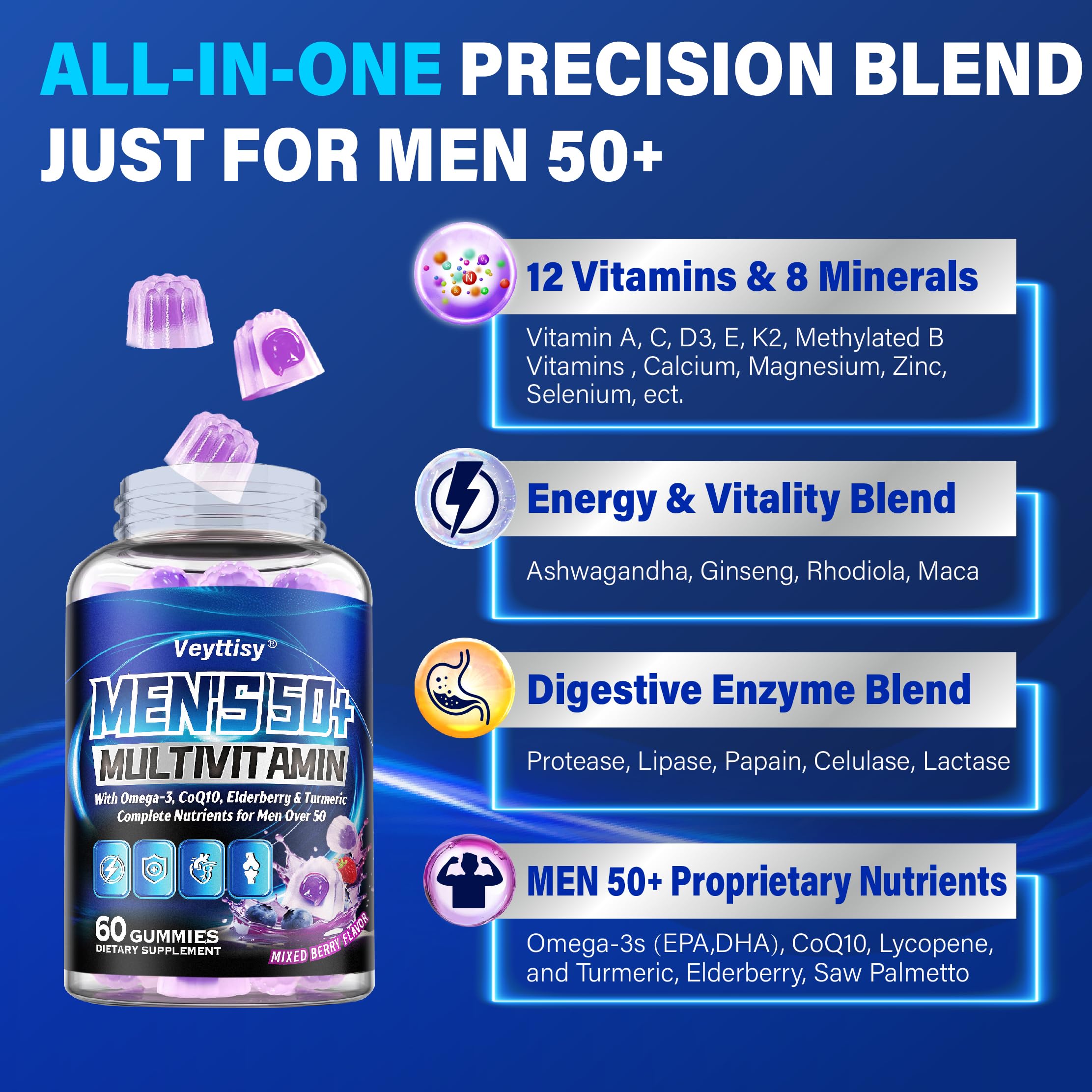 Veyttisy Men's Multivitamin Gummies 50+ gummies on a table