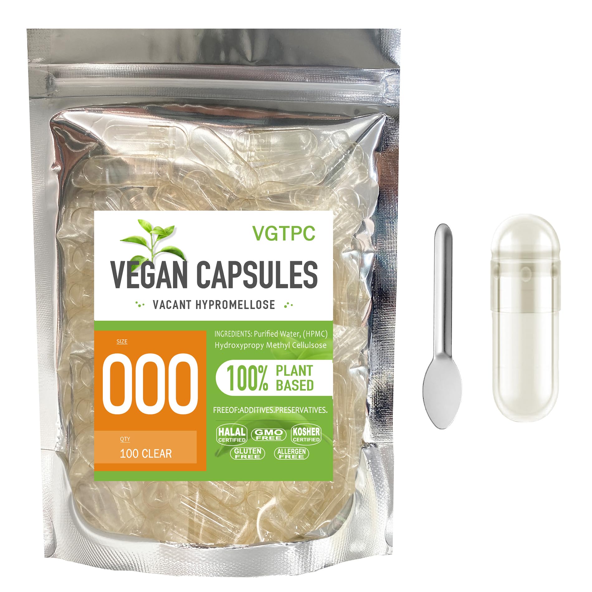 VGTPC Empty Vegetarian Capsules 100 Count Size 000 front view