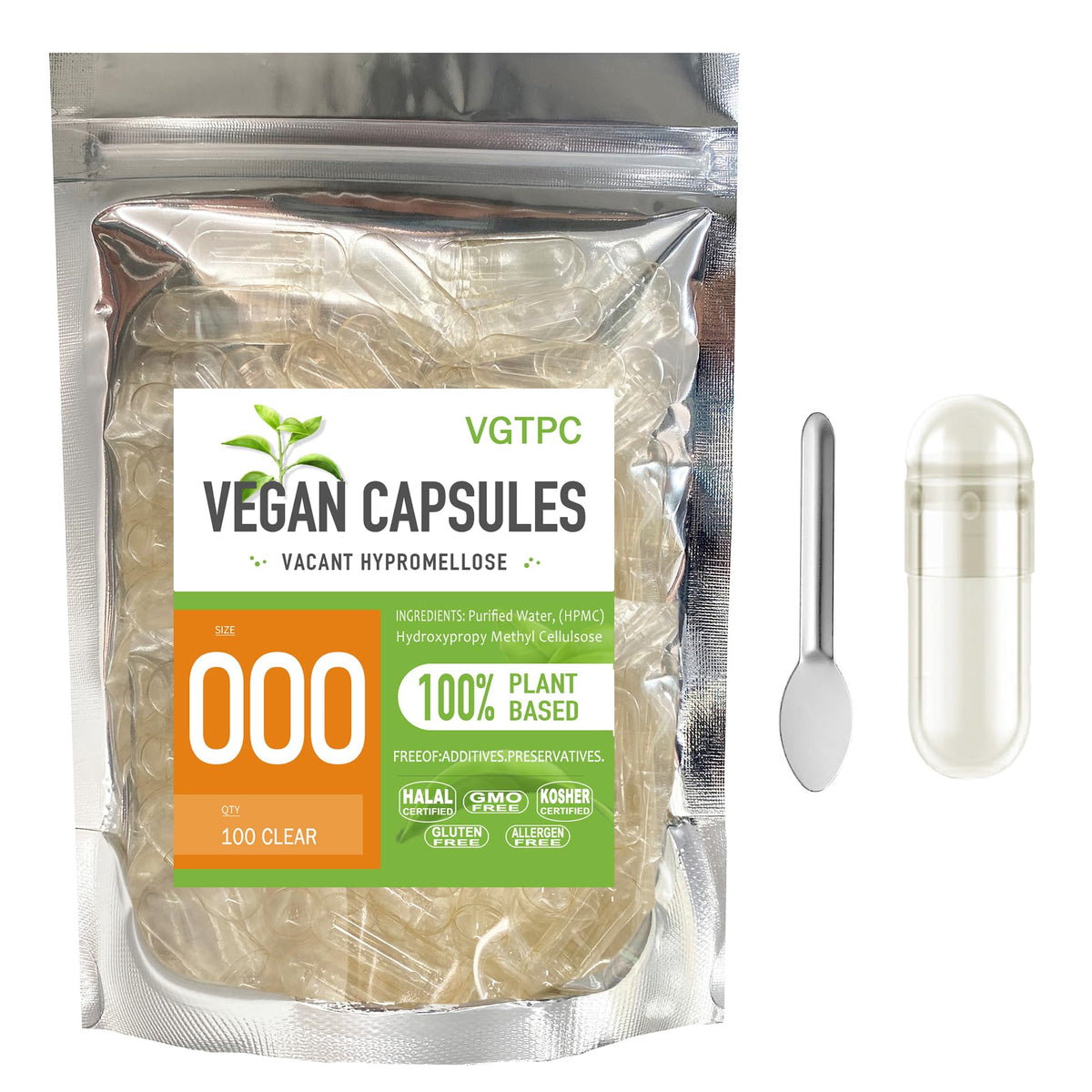 VGTPC Empty Vegetarian Capsules 100 Count Size 000 front view
