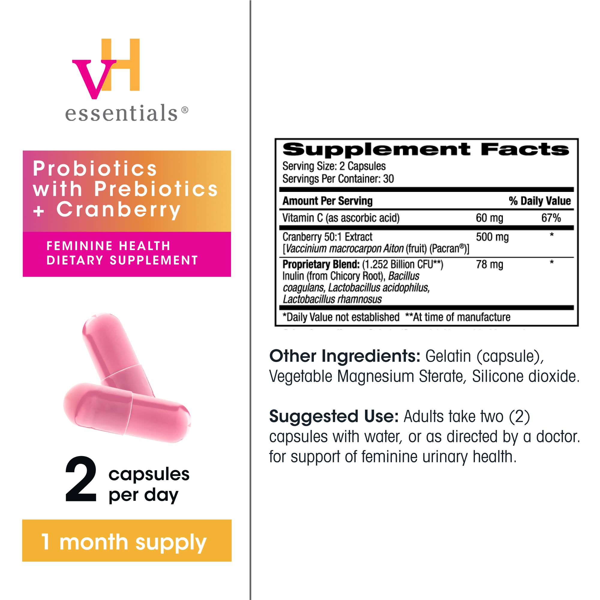 vH essentials Cranberry Supplement with a glass of water