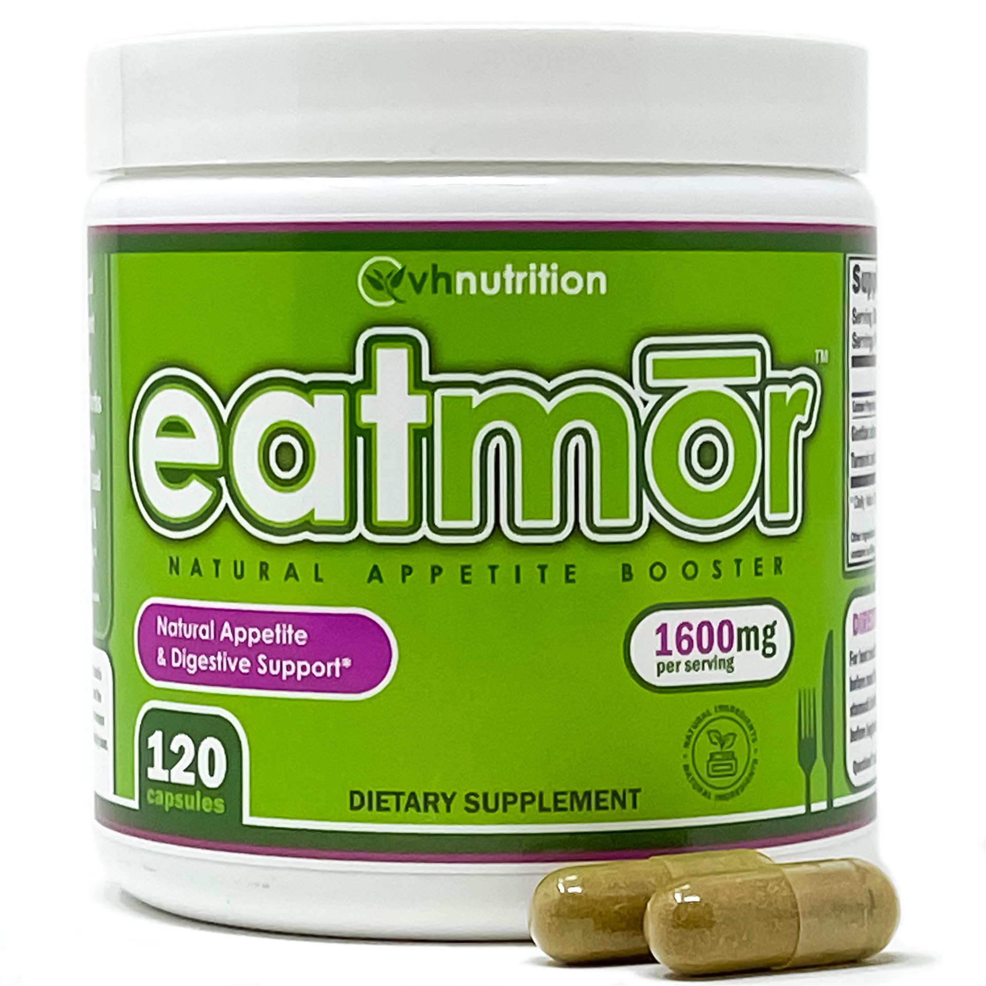 VH Nutrition Eatmor Weight Gain Pills front view with label