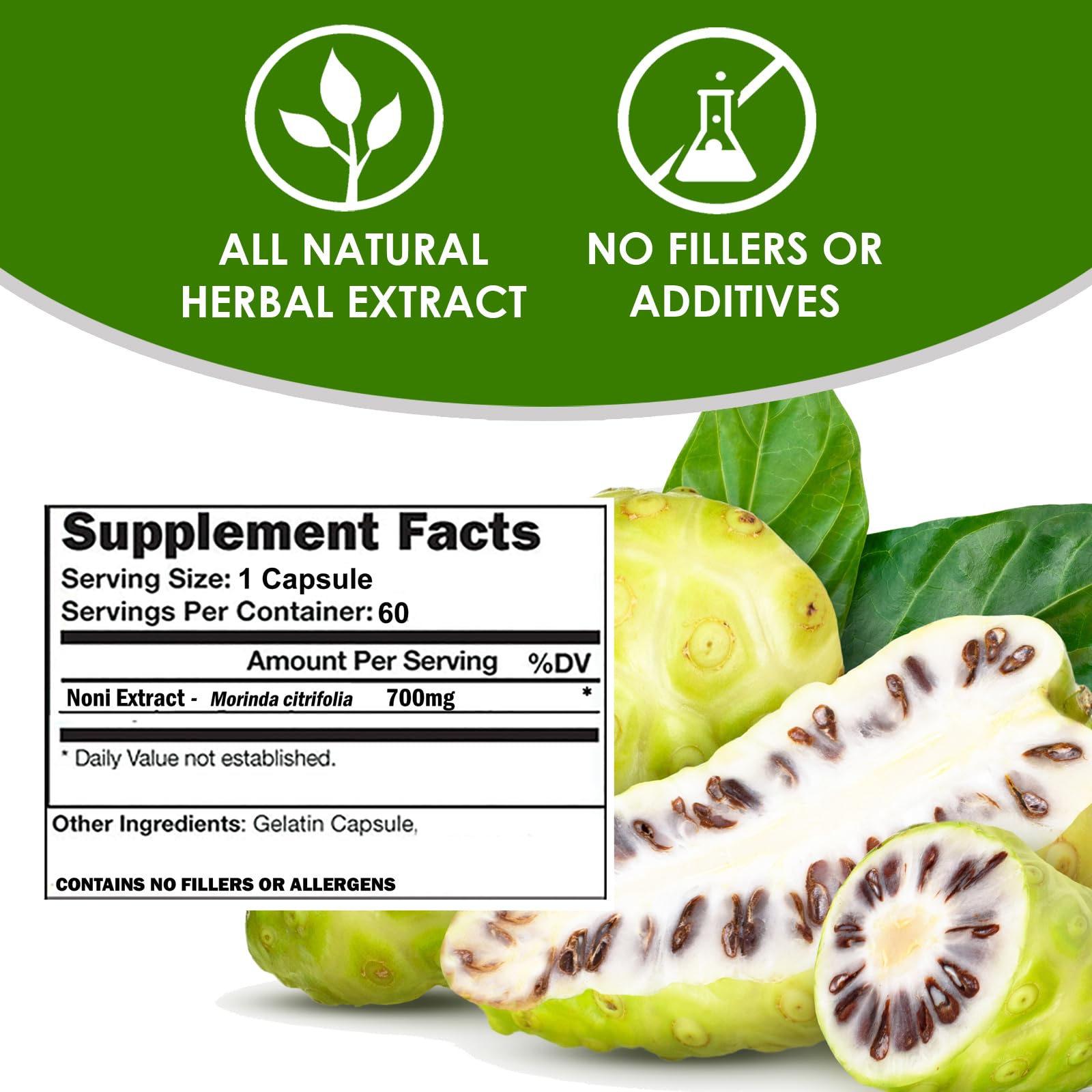 VH Nutrition Noni Extract Capsules bottle side view