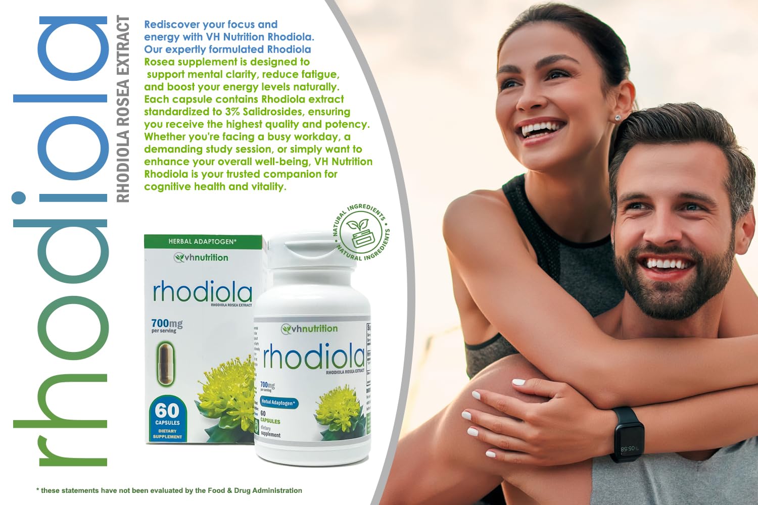 VH Nutrition Rhodiola Rosea Supplement bottle with label