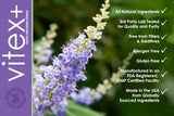 VH Nutrition VITEX+ Chasteberry Supplement capsules on a wooden surface