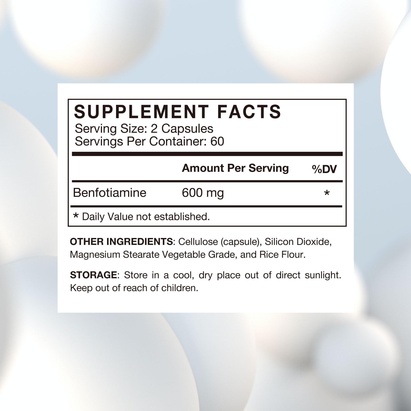 VHC Benfotiamine 600mg supplement back view with ingredients