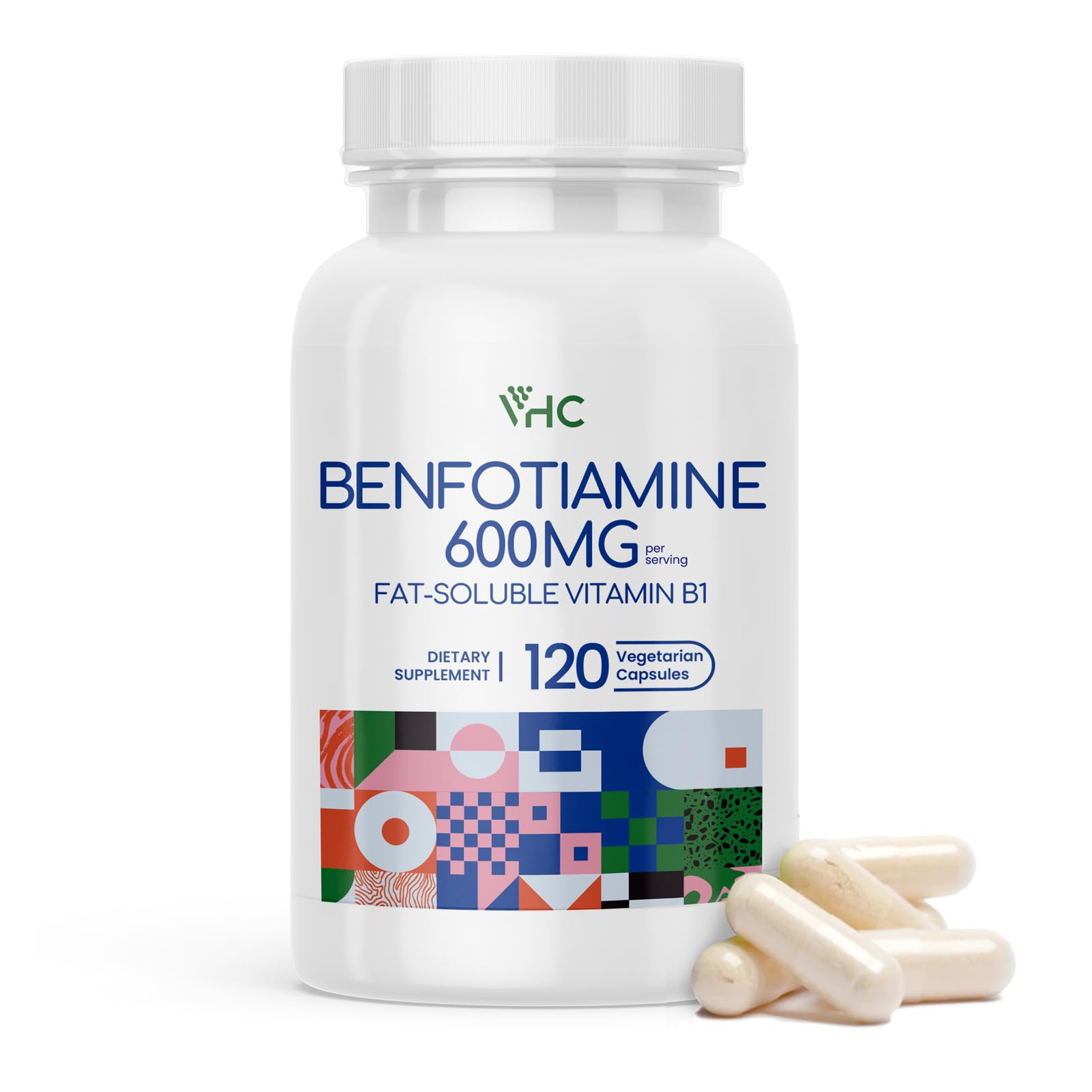 VHC Benfotiamine 600mg supplement front view with label
