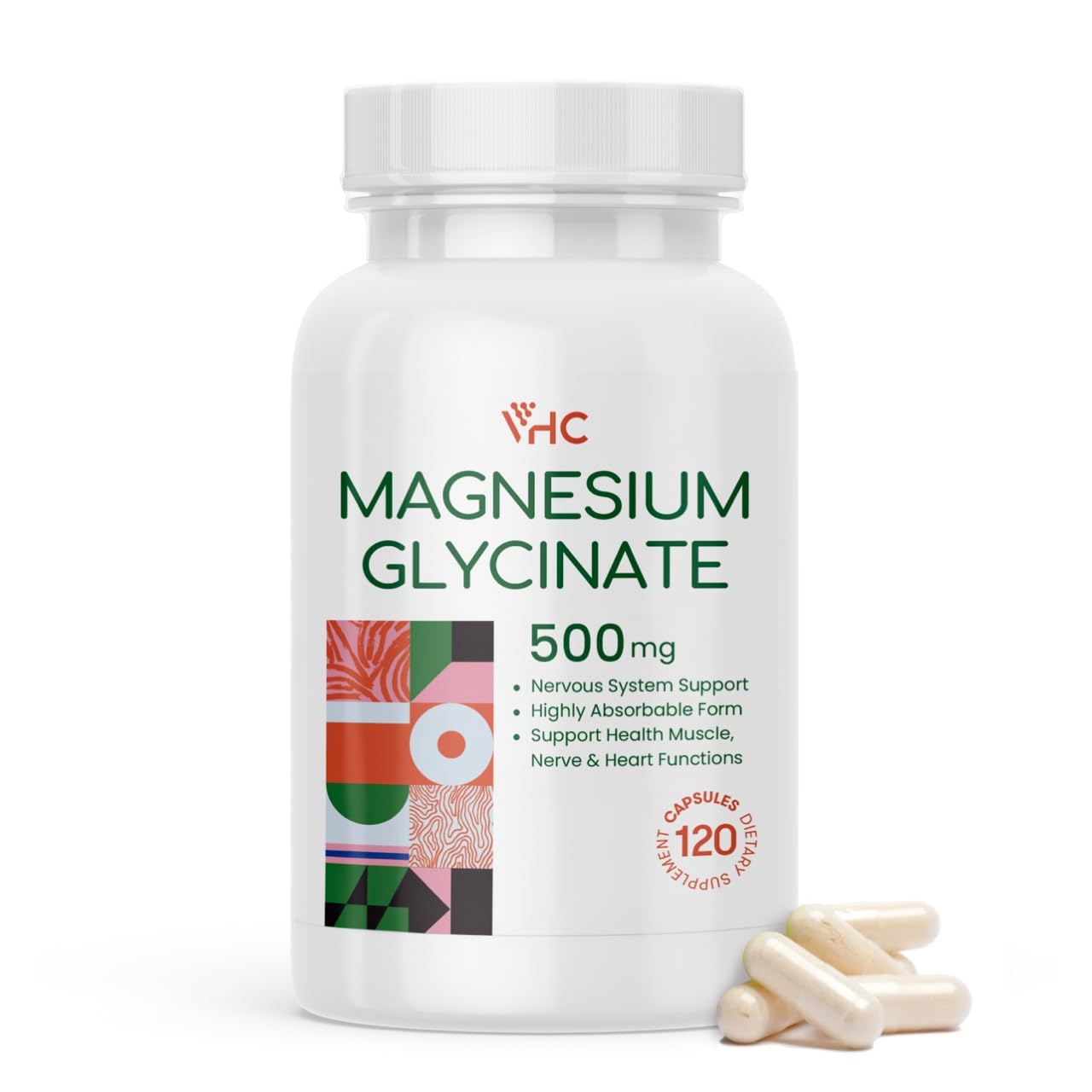 VHC Magnesium Glycinate 500mg bottle front view