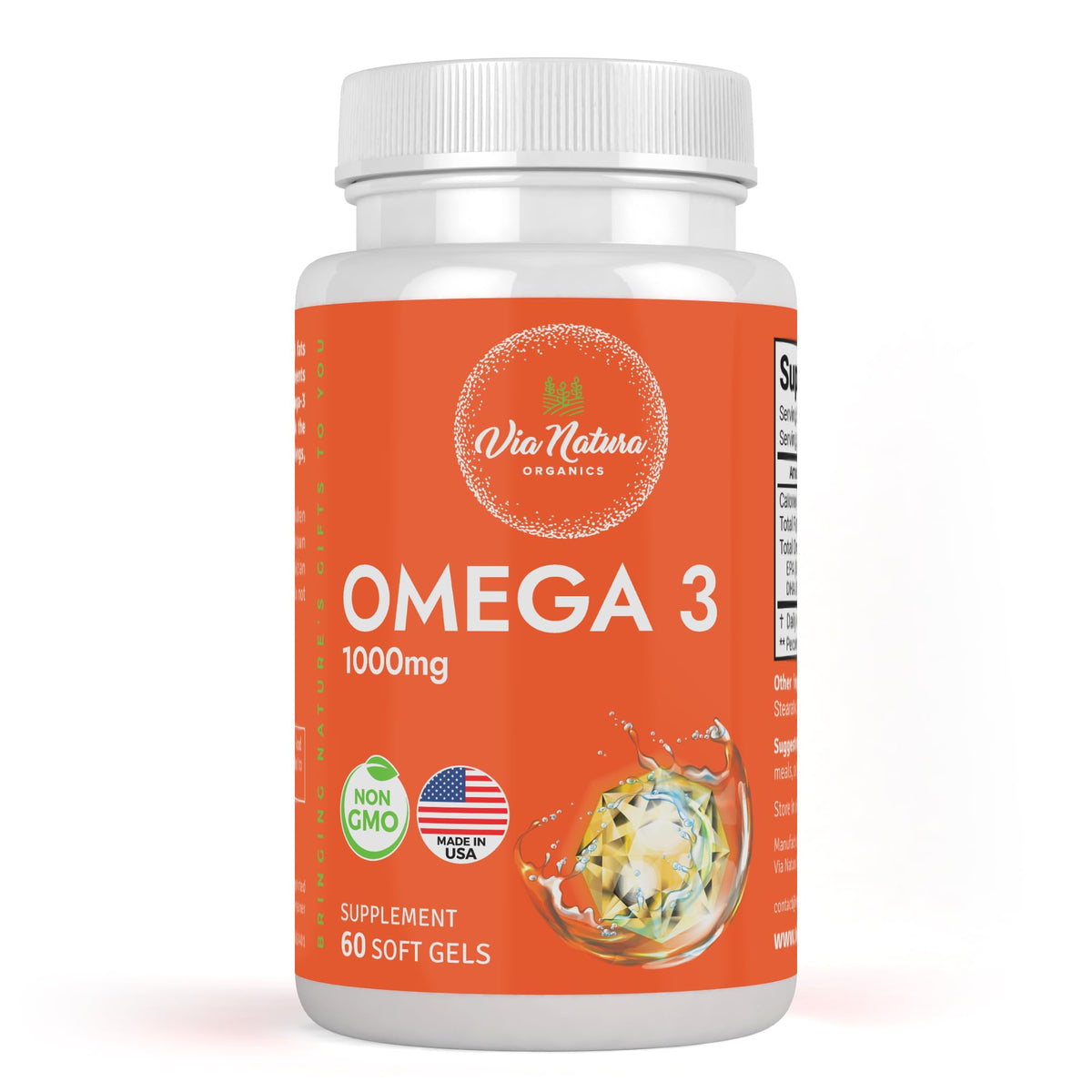 Via Natura Organics Omega-3 Fish Oil 1000mg softgels front view