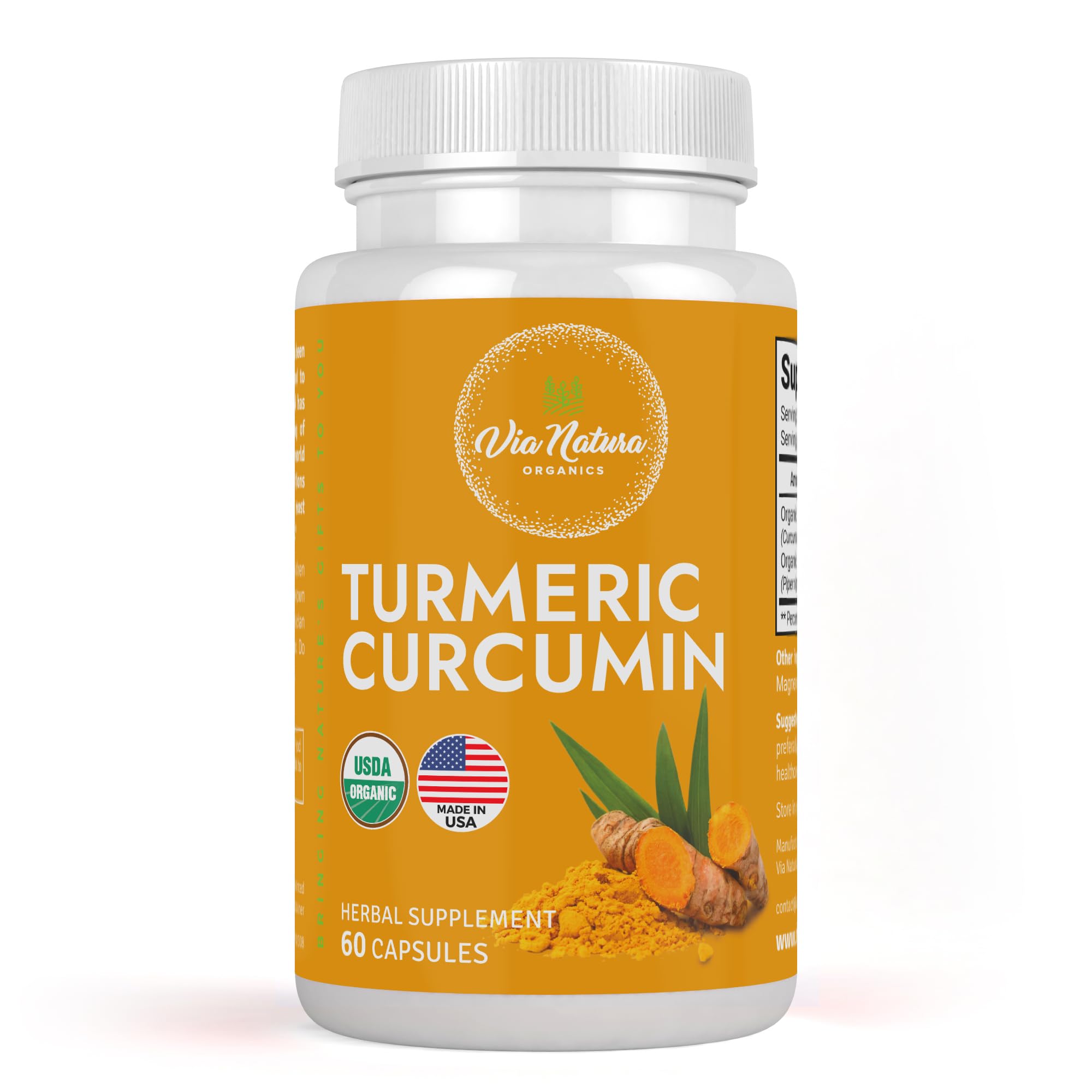 Via Natura Organics Turmeric Capsules bottle front view