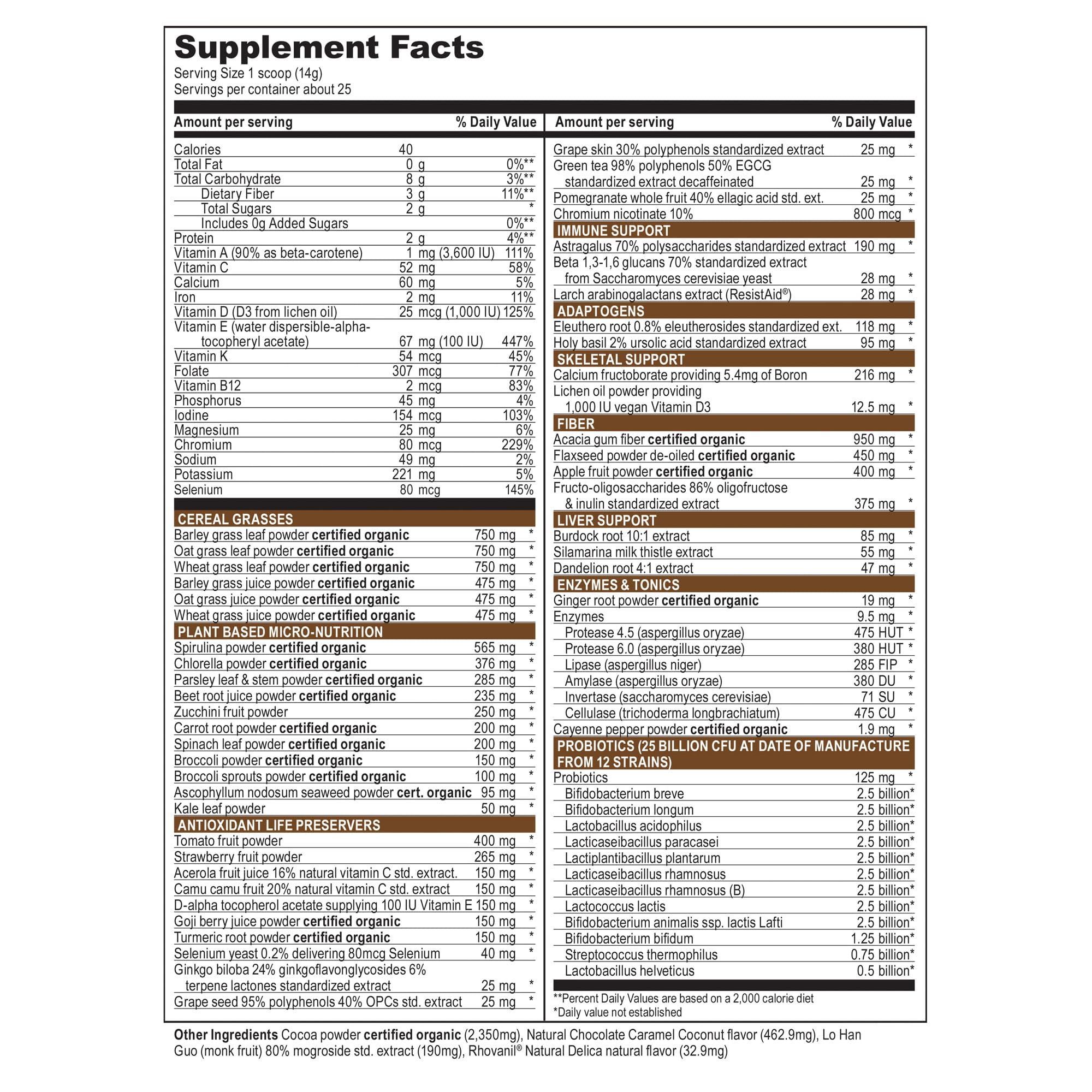 Vibrant Health Probiotic Powder 454g side view showing nutritional information