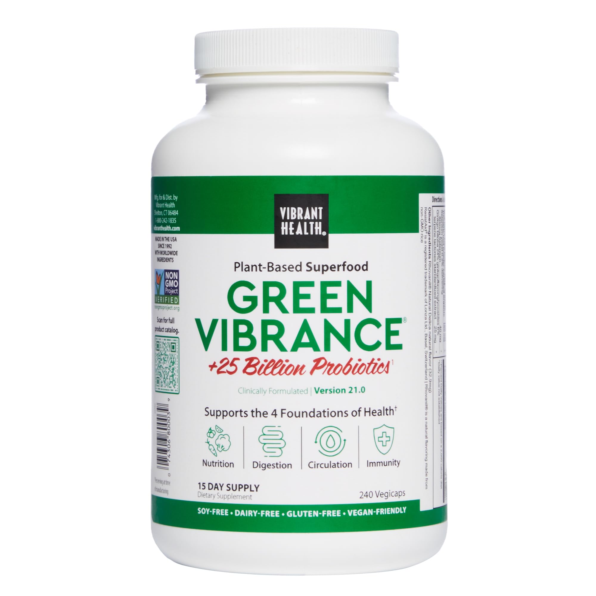 Vibrant Health Spirulina Capsules front view with packaging