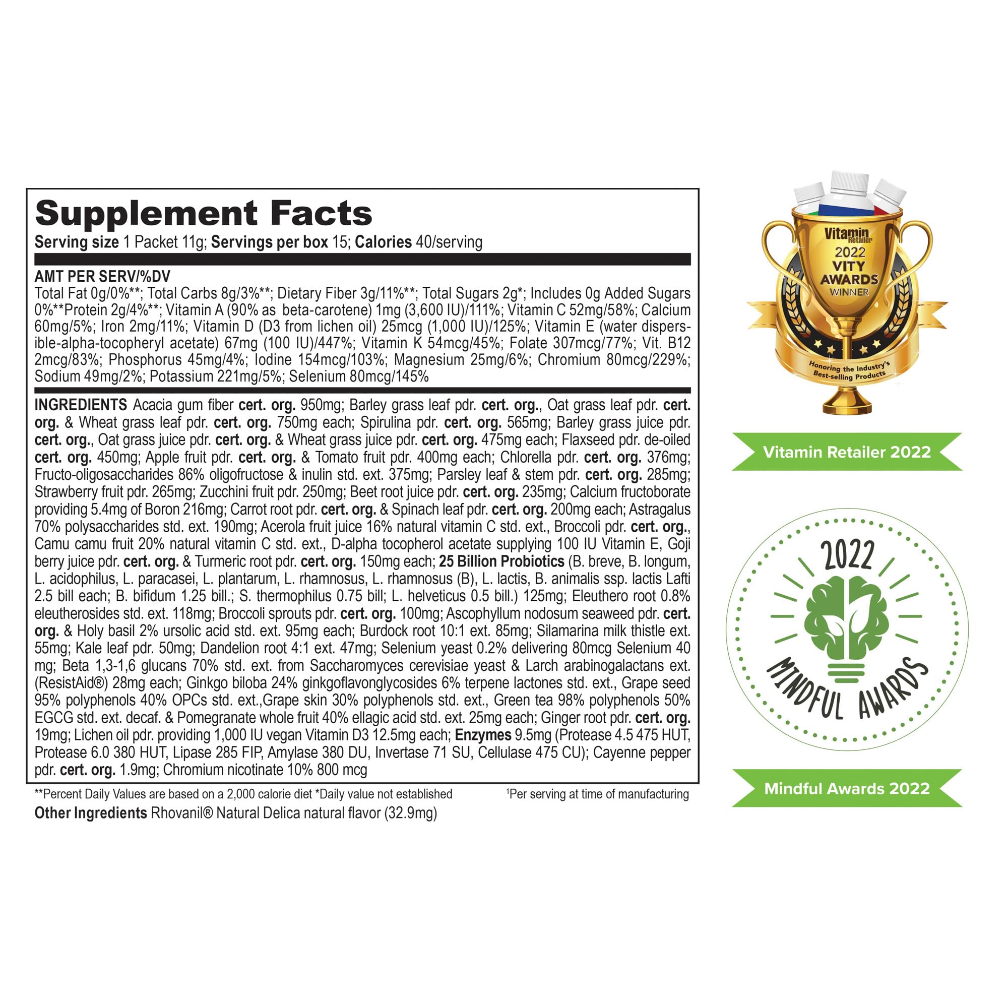Vibrant Health Spirulina Superfood Packets back view