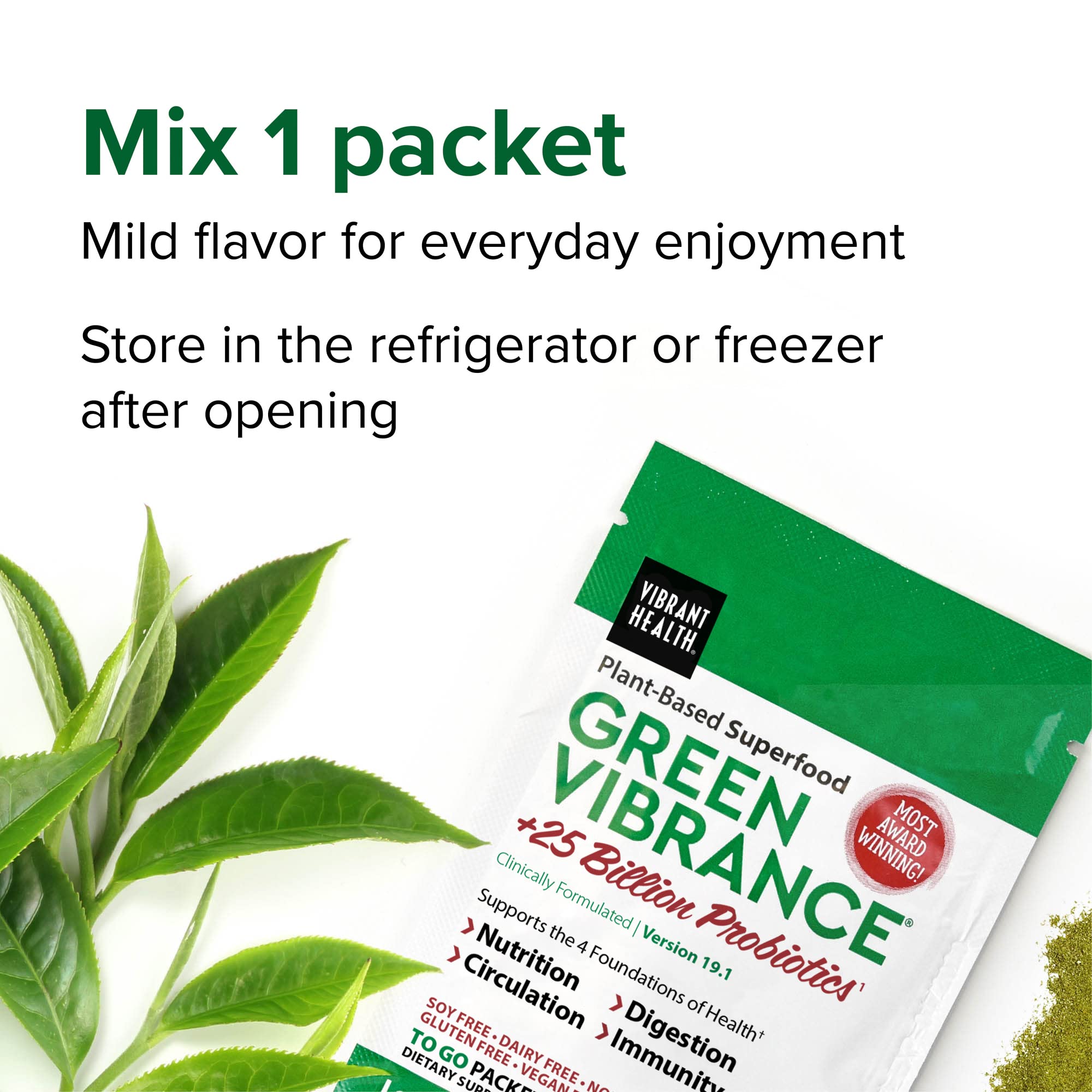 Vibrant Health Spirulina Superfood Packets in a smoothie